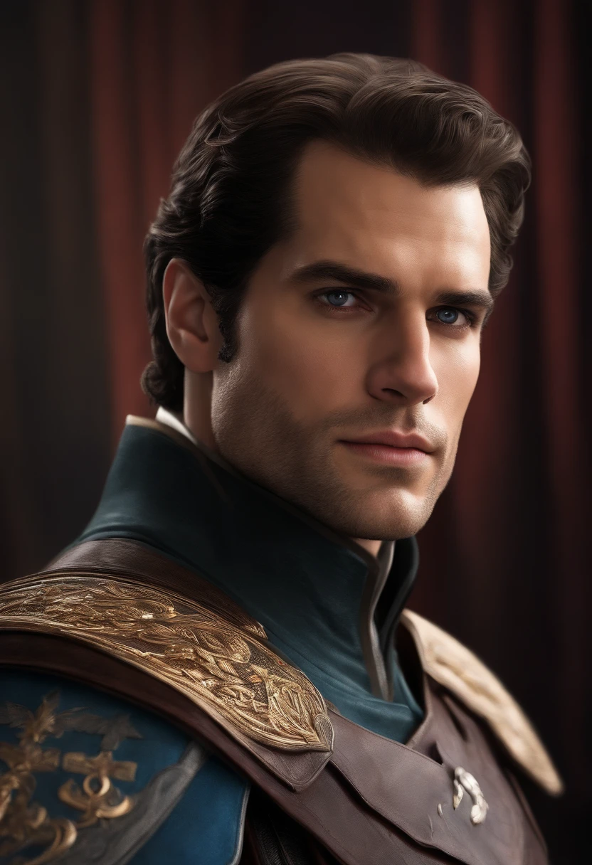 Final Fantasy-style photorealistic portrait of Henry Cavill