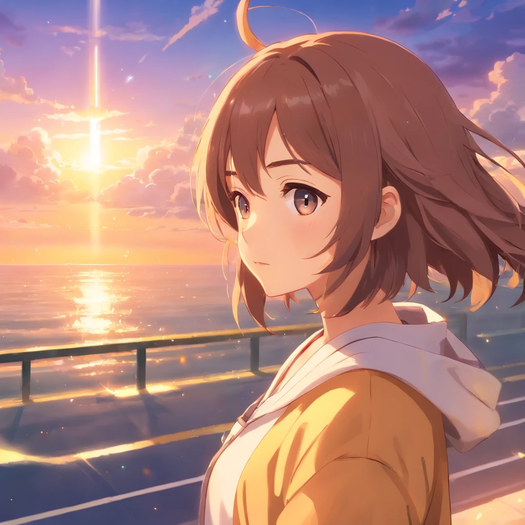 tmasterpiece,best qualtiy,cinematic Film still from,1girl,Cloud Girl,Floating in the sky,closeup cleavage,brightly,cheerfulness,Warm and soft lighting,the sunset,guitar ,play,Physical Education Student(spark of light:0.7)