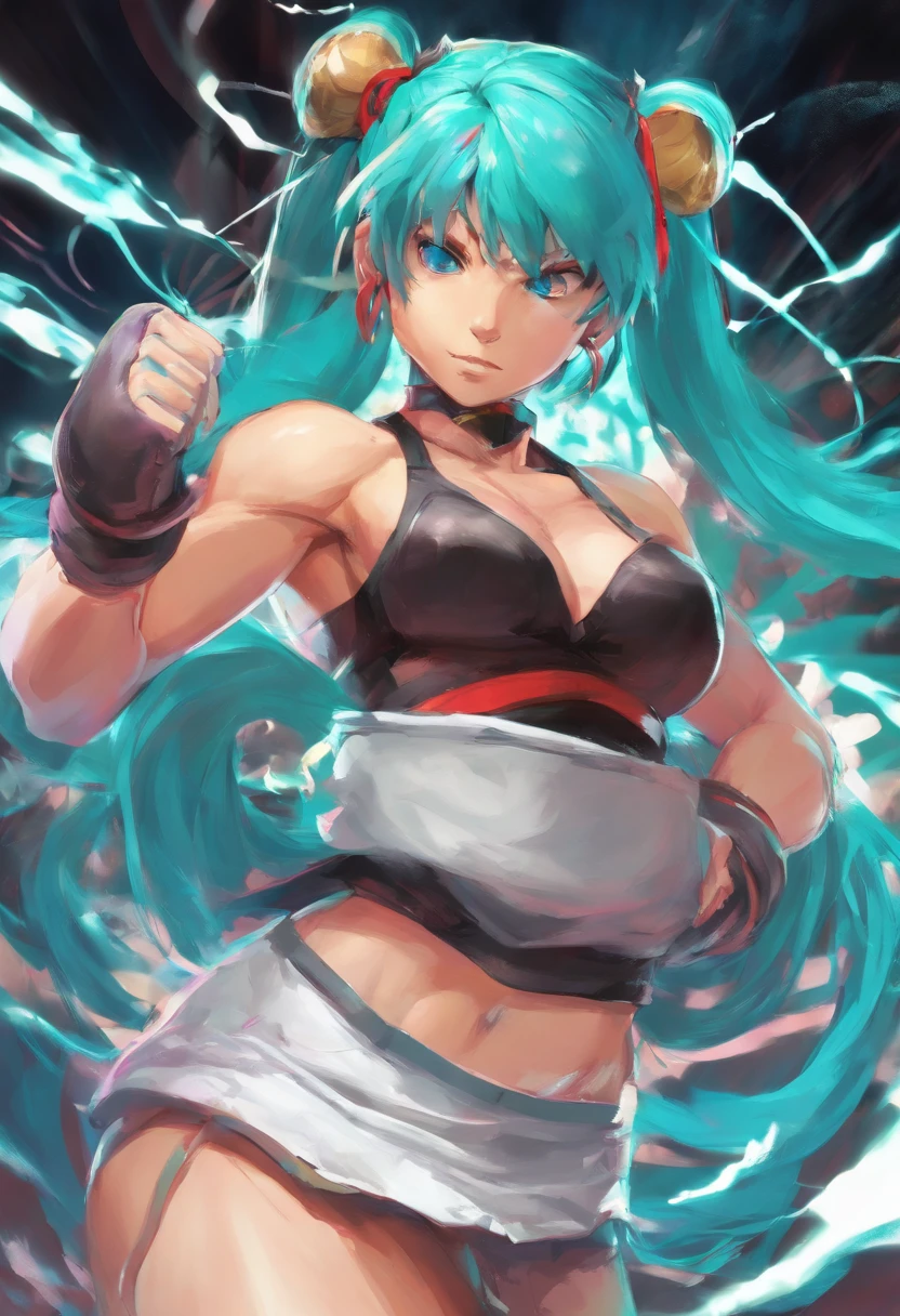 Big breasts Hatsune Miku,muscular female,skirt, musculous, Full body photography, Hyperrealistic
