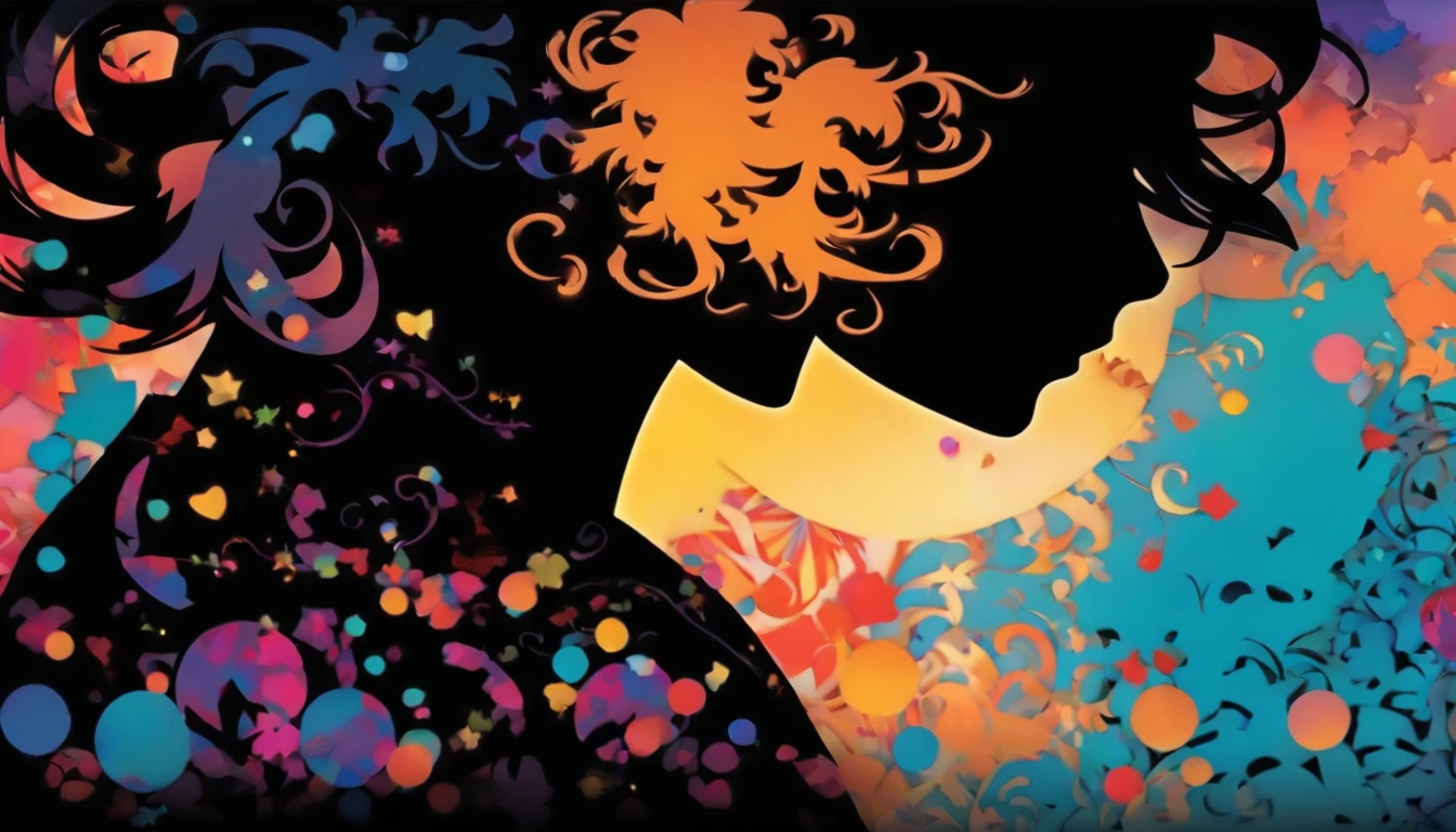 (Silhouette Art,cutouts:1.6)
(((Paper cutting art,A world where only black exists:1.3)
(Cowboy Shot),1 girl,Solo,
(Kimono Girl,profile:1.2),white, Clear and beautiful face,
BREAK
(Colorful marbles)
Textured glass background,