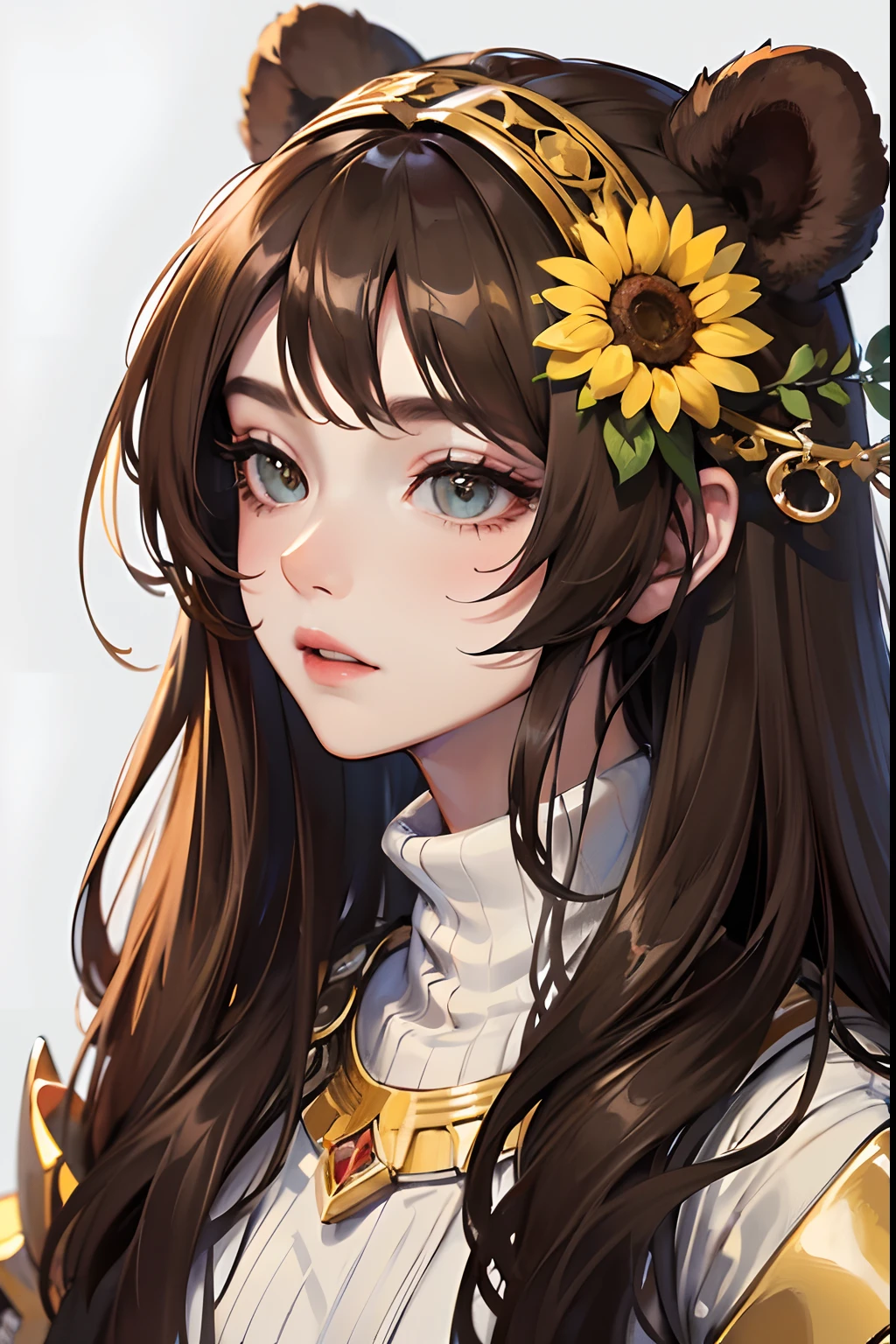 ((tmasterpiece)),(Best quality at best),(A half body),looks away,(ultra intricately detailed),(Highest definition),(8K),(Clean lines),(Perfect facial features,Perfect flesh),(offcial art),1girll,a druid,naturey,grassy,fresh flowers,(Animal skin clothing,Bear skin,Savage),hermit,Natural affinity,Brown messy hair,Extremely long hair,Wooden sceptre,(Besticity)