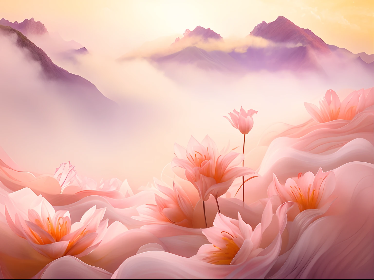 There are many flowers in the middle of the field, mythical floral hills, surreal waiizi flowers, Dreamy landscape, beautiful digital painting, Beautiful art UHD 4 K, ethereal landscape, Gorgeous digital painting, Very Beautiful Digital Art, soft digital painting, Beautiful digital artwork, beautiful digital art, dreamlike digital painting, elegant digital painting, marc adamus
