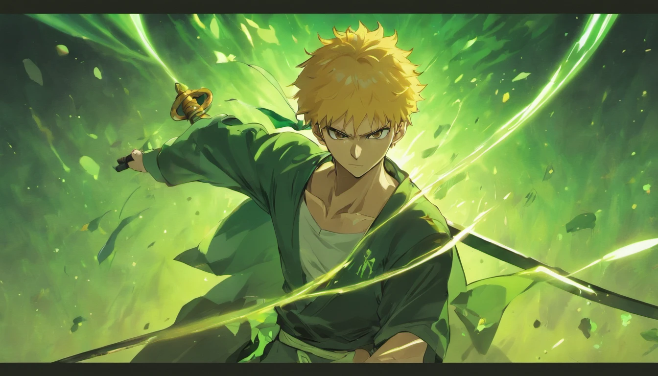 Roronoa Zoro, with swords, male, strong, intricate, high quality, 1man, white shirt, Wano_Style, anime