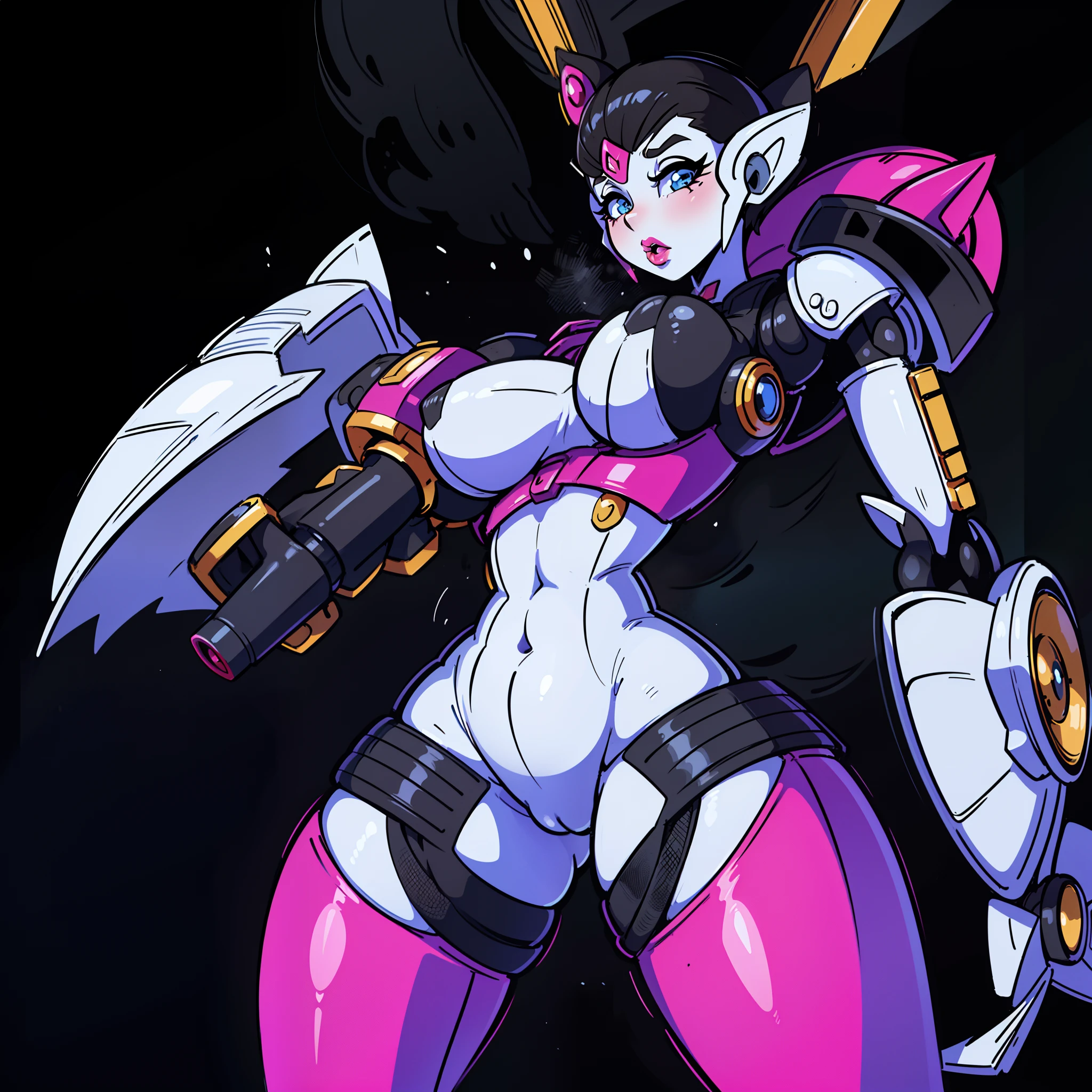 ((masterpiece)), best quality, anime scene, Anime style, cartoonish, These mecha figures exhibit robust and lively physiques, The female figure exhibits a softer, yet equally vibrant form, reflecting a nurturing and healthy lifestyle with advanced technology. It has sleek curves, chrome-plated skin, (((lipstick, emphasizing she wants to blow a kiss))), (full body), creatively done to show what the future is,