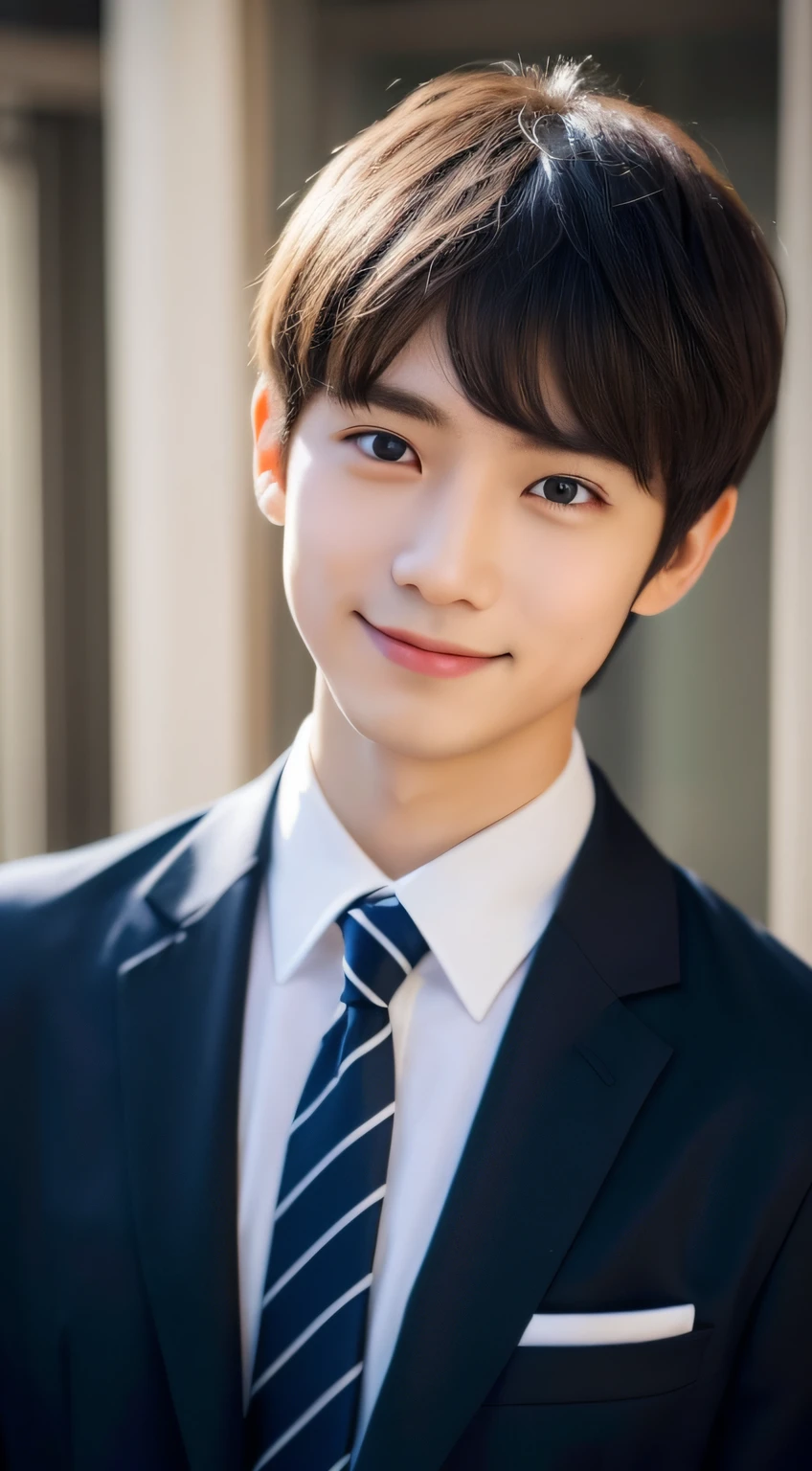 1 boy、校服、High school students、Adonis、short-haired、A dark-haired、A slight smil、top-quality、masterpiece、超A high resolution、Raw foto、One Man in the World、Detailed facial texture、Japan Boys、a cool、An ultra-high picture quality、Skysky、the morning sun、neck tie、ember、a cool、