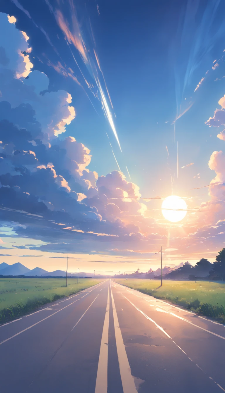 Create an image that symbolizes the music "Pretender" of Foo Fighters through a black and white photograph of an empty road, extending to the horizon. No centro da estrada, coloque um amplificador de guitarra abandonado, as a representation of the internal struggle and false identities that the song addresses. in the sky above, desenhe nuvens escuras se dissipando, symbolizing liberation and overcoming insecurities and falsehoods.