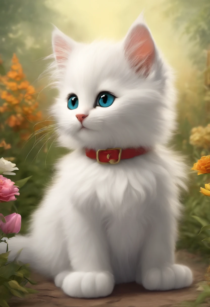 Kittens,adolable,shaggy,Cartoony,White hair。