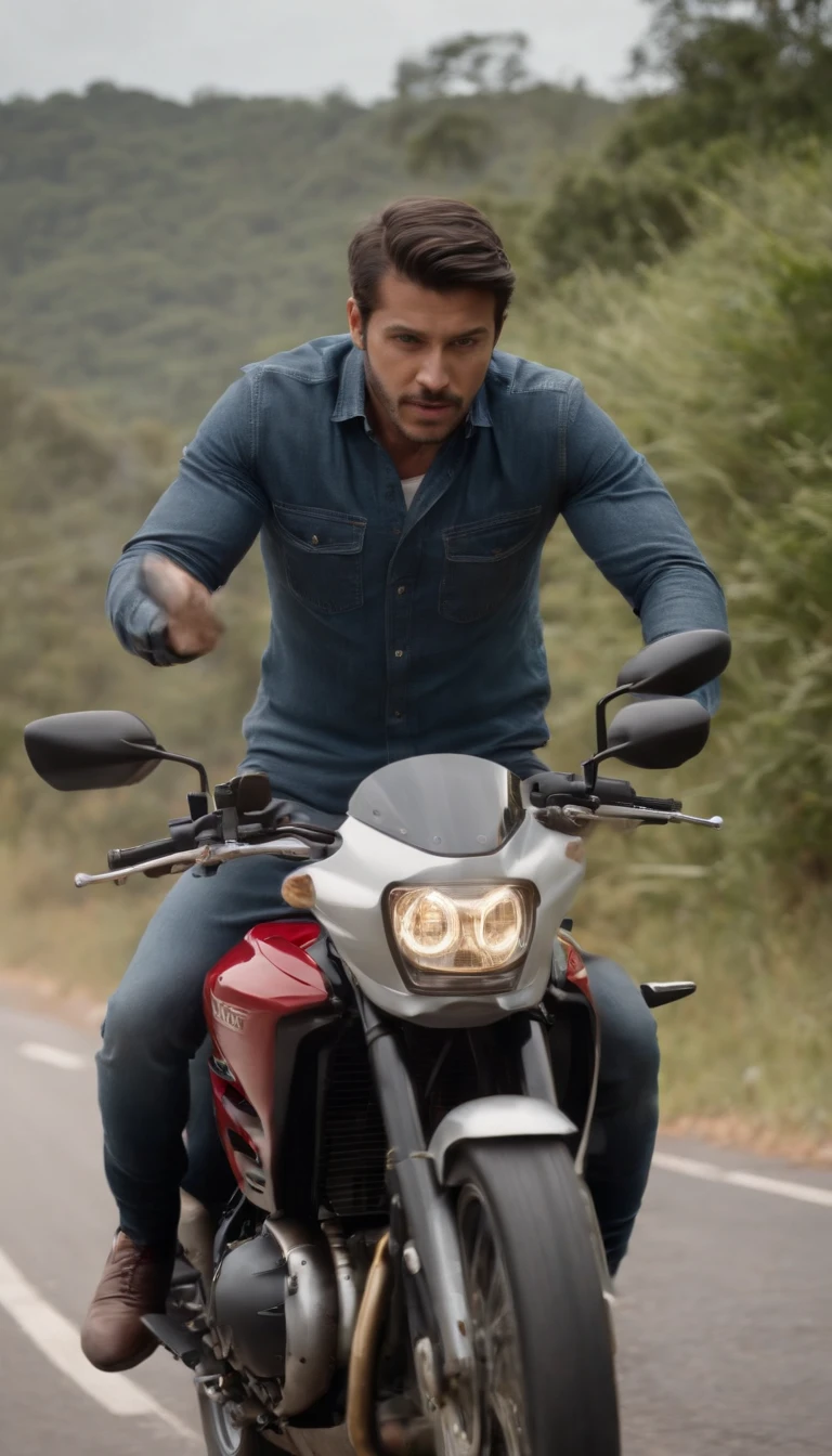 HOMEM FELIZ PILOTANDO MOTO COM CAMISA DO BRASIL, HONDA CG TITAN 160