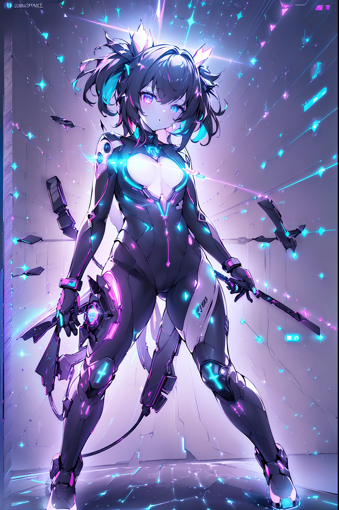 (Dynamic angle:1.4), ((Full body posing:1.5), (colorful:1.2), (extremely detailed CG unity 16k wallpaper:1.1), (Denoising strength: 1.45), (tmasterpiece:1.37), ((official art)), (colorful:1.2), 1boy, contrast between light and dark, abstract art, (Multicolored themes: 1.1), flowers, dark background flowing, (((Dynamic pose))), Earphones, pendants, necklaces, (full-coverage electronic leather suit:2), (Electronic light source:1.5), (Line lights), (Circuit board texture clothing:1.2), (Luminous electronic pattern:1.5), light particles, Fractal, 1girl, high detail, god rays, sparkle, glowing light, ((masterpiece)), ((best quality)), Best quality, masterpiece, 8k, UHD, award winning