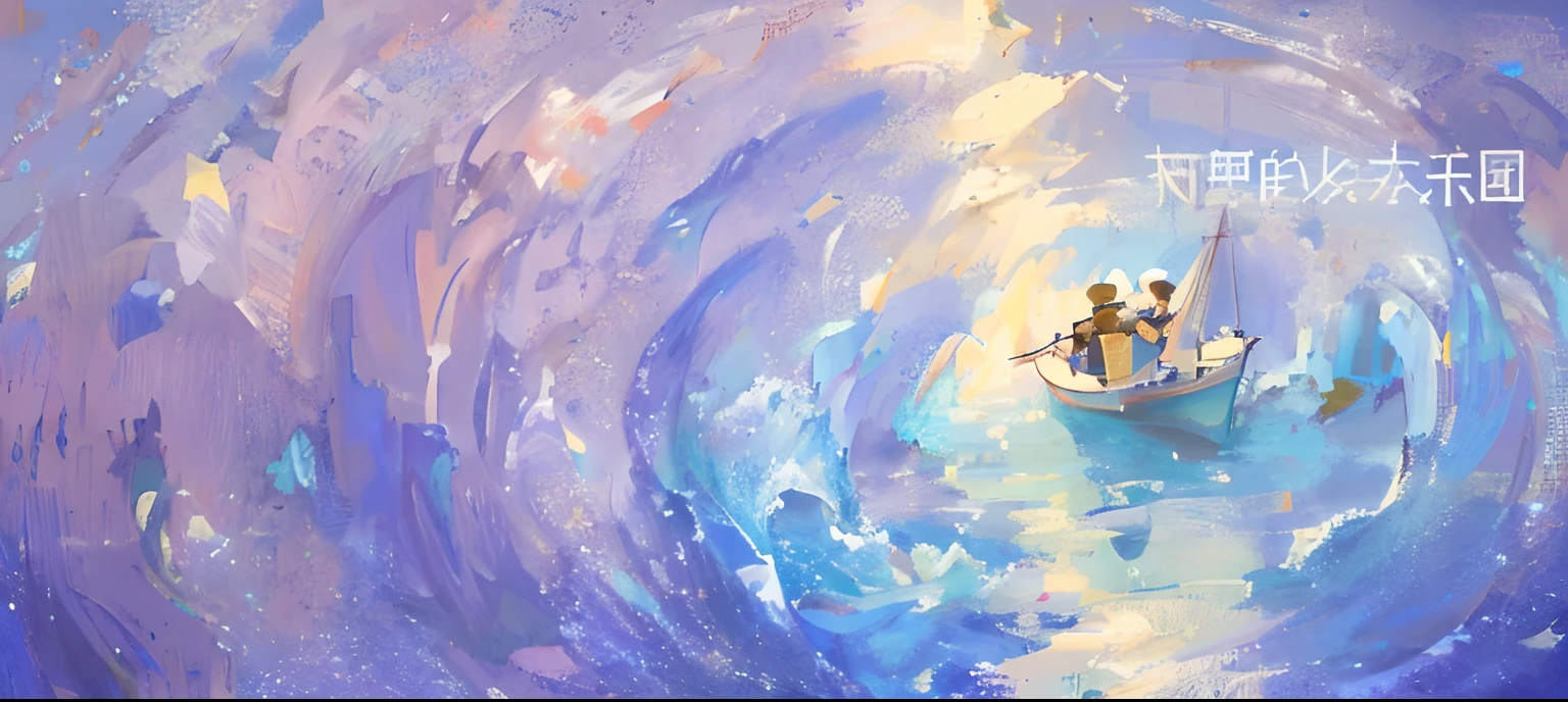 Draw a ship，The people inside float in the blue ocean, by Atey Ghailan, Inspired by Atey ghailan, in style of atey ghailan, Artgerm and Atey Ghailan, atey ghailan 8 k, floating drowned, inspired by Ross Tran, Guviz-style artwork, brittney lee