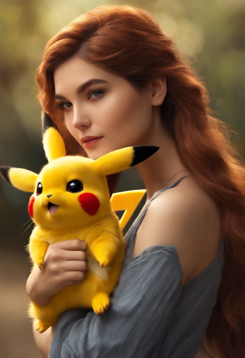 a gorgeous sexy woman amouranth, extremely detailed face and eyes, long eyelashes, beautiful detailed lips, intricate elegant armbinder, tight bondage, sensual harem girl attire, highly detailed, photorealistic, 8k, studio lighting, vivid colors, cinematic composition (pikachu cosplay)  (color) + gag