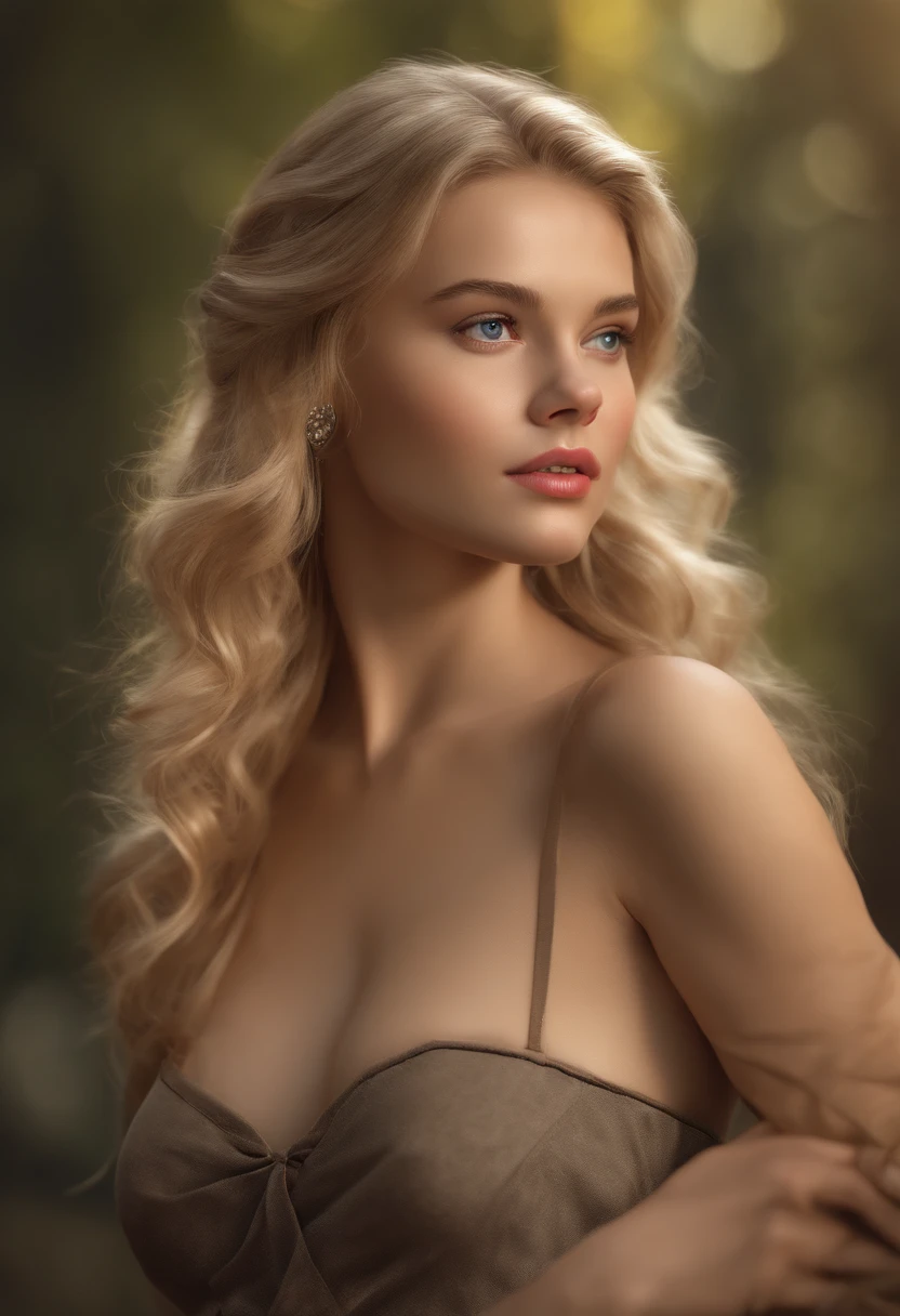 (Masterpiece, best quality, photorealistic, highres, photography, :1.3), 1 blonde girl, 18 years old, European girl, hot model, (small breasts), highly detailed eyes and pupils, realistic skin, slim body shape, perfect body, cleavage, midriff, extremely detailed hair, cute face, ((nude)), outdoor, ((realistic, super realistic, realism, realistic detail))