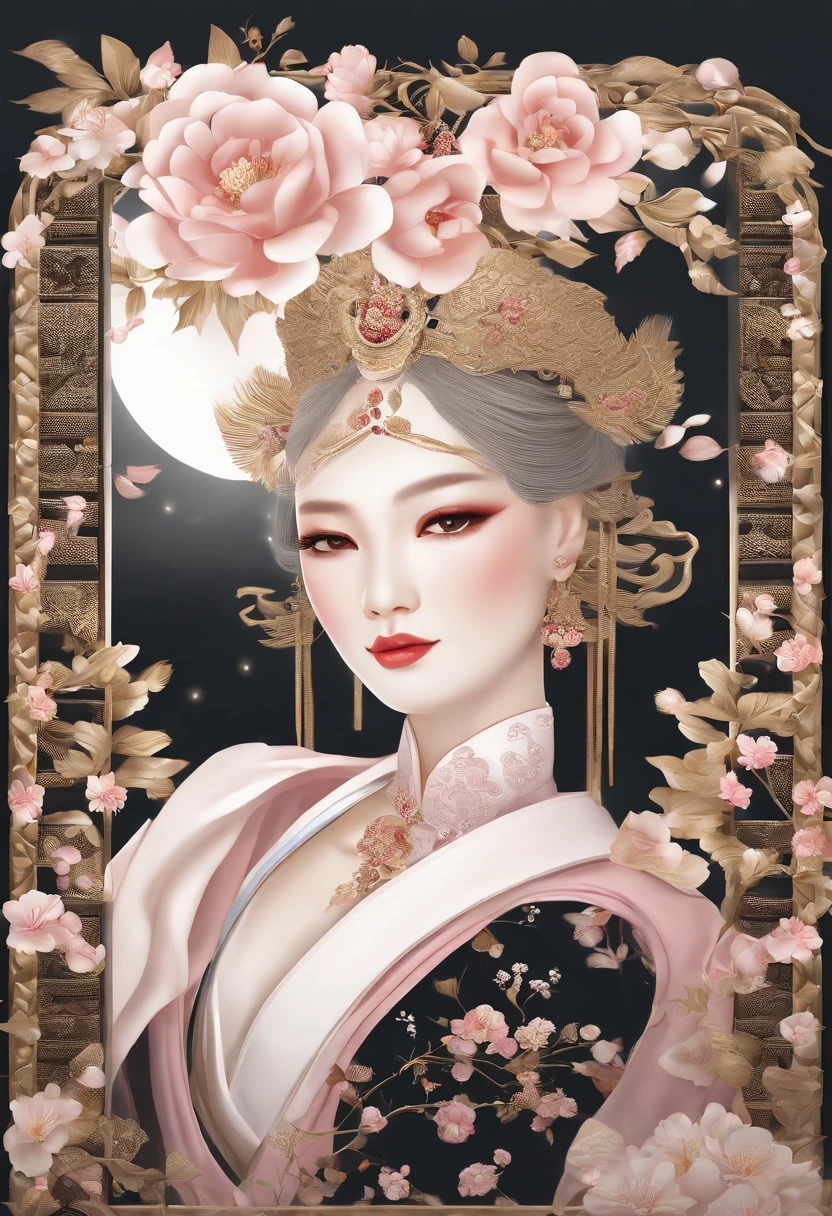 (White background:1.4),(Chinese illustration:1.3,paper art:1.3, Quilted paper art:1.2),( reasonable design, Clear lines, High sharpness,Best quality, Very detailed, Masterpiece, movie light effect, 4K )((best qualtiy)), ((tmasterpiece)), (the detail:1.4),3D girl,A woman,big breasts beautiful,Brown pupils,Wear pink,Wear a gold necklace,Wear a pink trench coat,cabelos preto e longos,Qi bangs,Earring anisotropic filtering、flatchest,Beautiful eyes, Very thin lips, beautiful eyes with details, slender eyes, Blush, Long eyelashes, beautiful double eyelid, eye shadows,depth of fields、maximum definition and sharpness,morden style