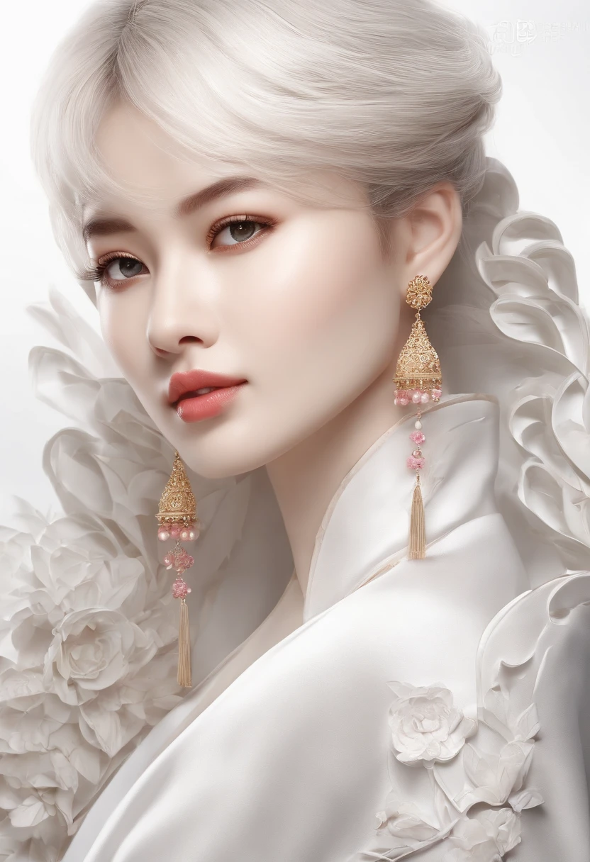 (White background:1.4),(Chinese illustration:1.3,paper art:1.3, Quilted paper art:1.2),( reasonable design, Clear lines, High sharpness,Best quality, Very detailed, Masterpiece, movie light effect, 4K )((best qualtiy)), ((tmasterpiece)), (the detail:1.4),3D girl,A woman,big breasts beautiful,Brown pupils,Wear pink,Wear a gold necklace,Wear a pink trench coat,cabelos preto e longos,Qi bangs,Earring anisotropic filtering、flatchest,Beautiful eyes, Very thin lips, beautiful eyes with details, slender eyes, Blush, Long eyelashes, beautiful double eyelid, eye shadows,depth of fields、maximum definition and sharpness,morden style