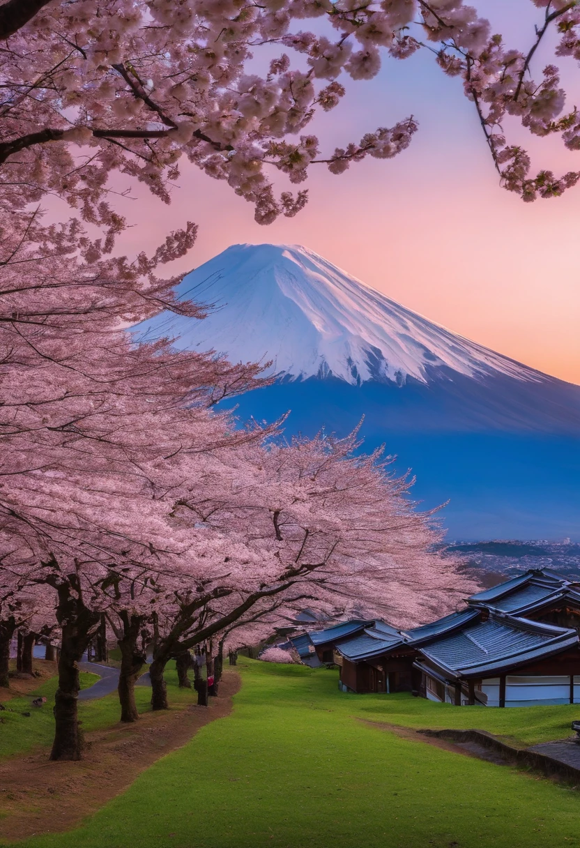 springtime cherry trees Mt fuji spotless breezing