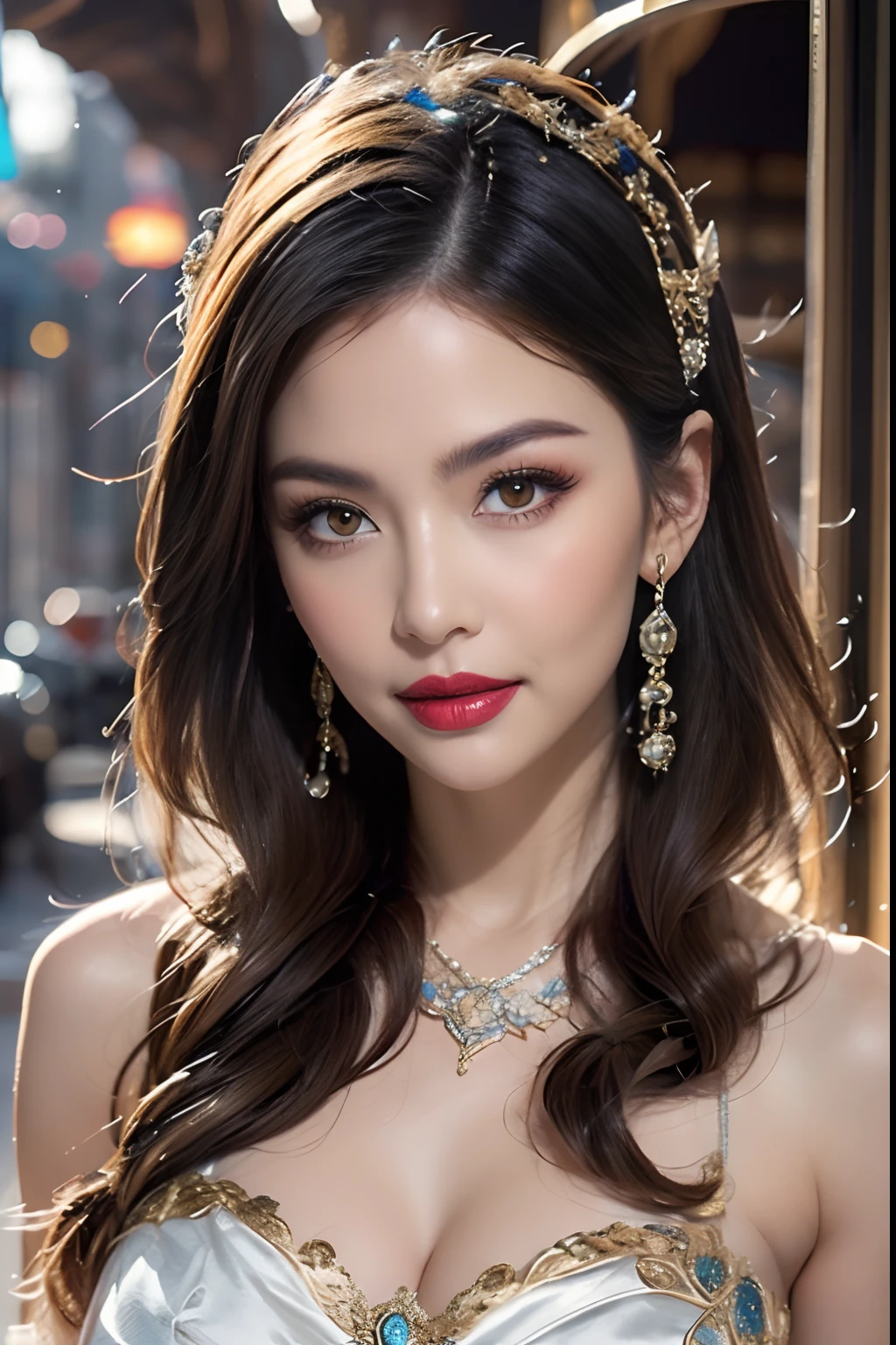 masterpiece, best quality, highres,8k, portrait,beautiful black hair, intricate, elegant, highly detailed, majestic, digital photography, cityscape