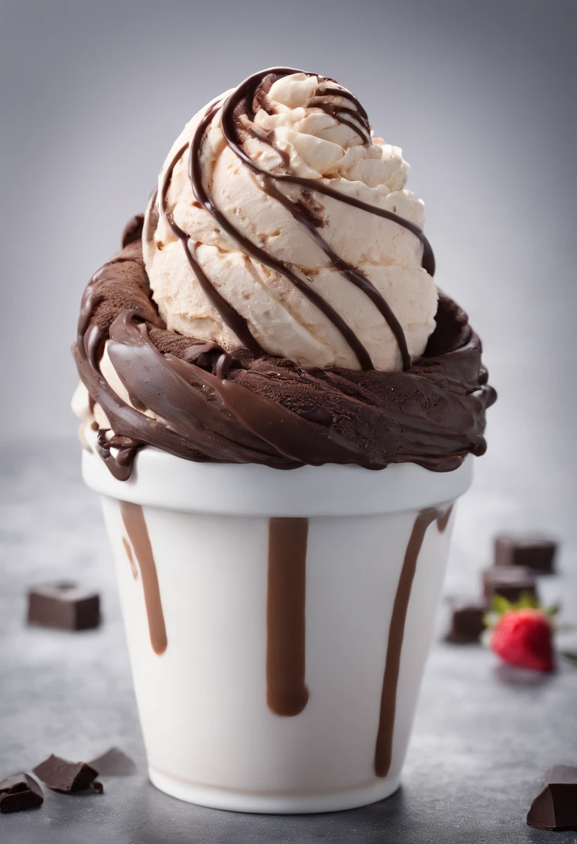 icecream，Drizzle with chocolate， Realistic and detailed images