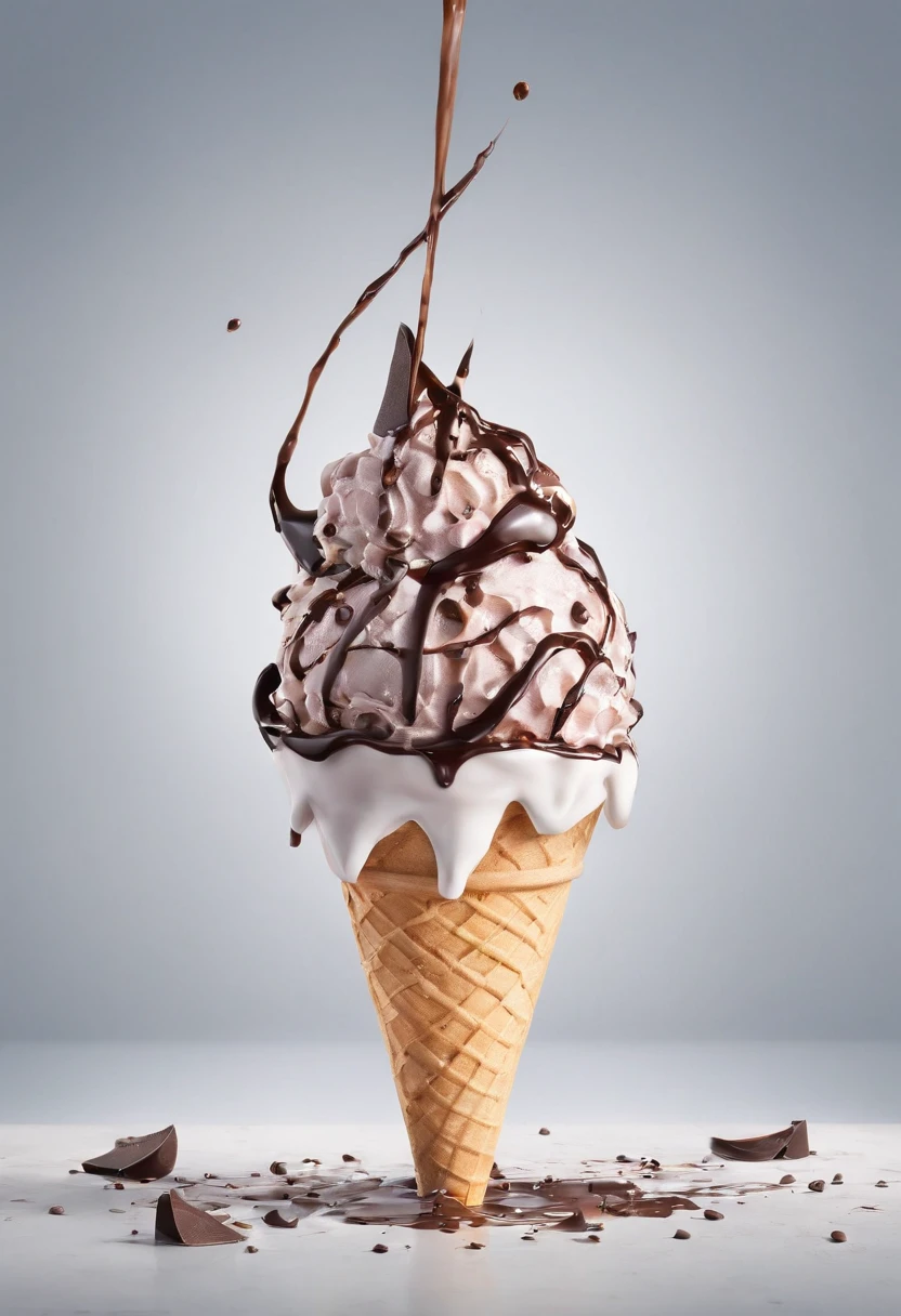 icecream,Drizzle with chocolate, Realistic and detailed images