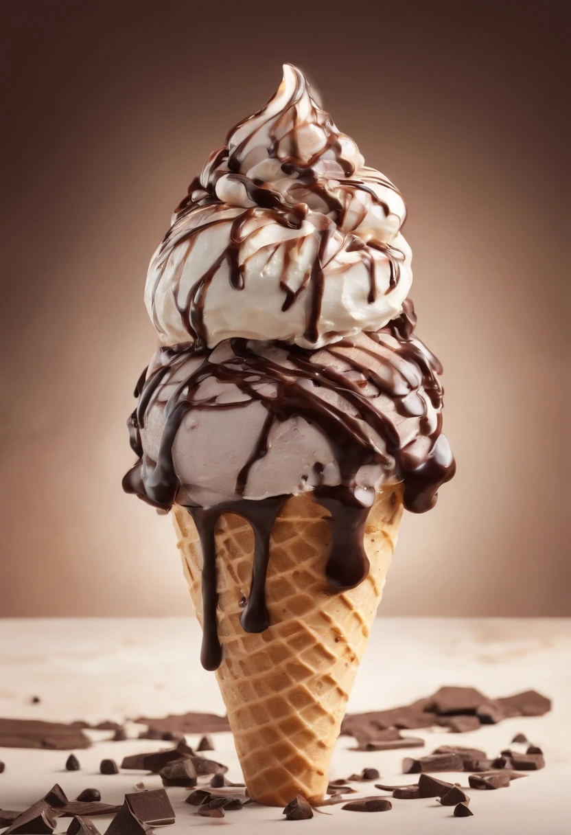 icecream,Drizzle with chocolate, Realistic and detailed images