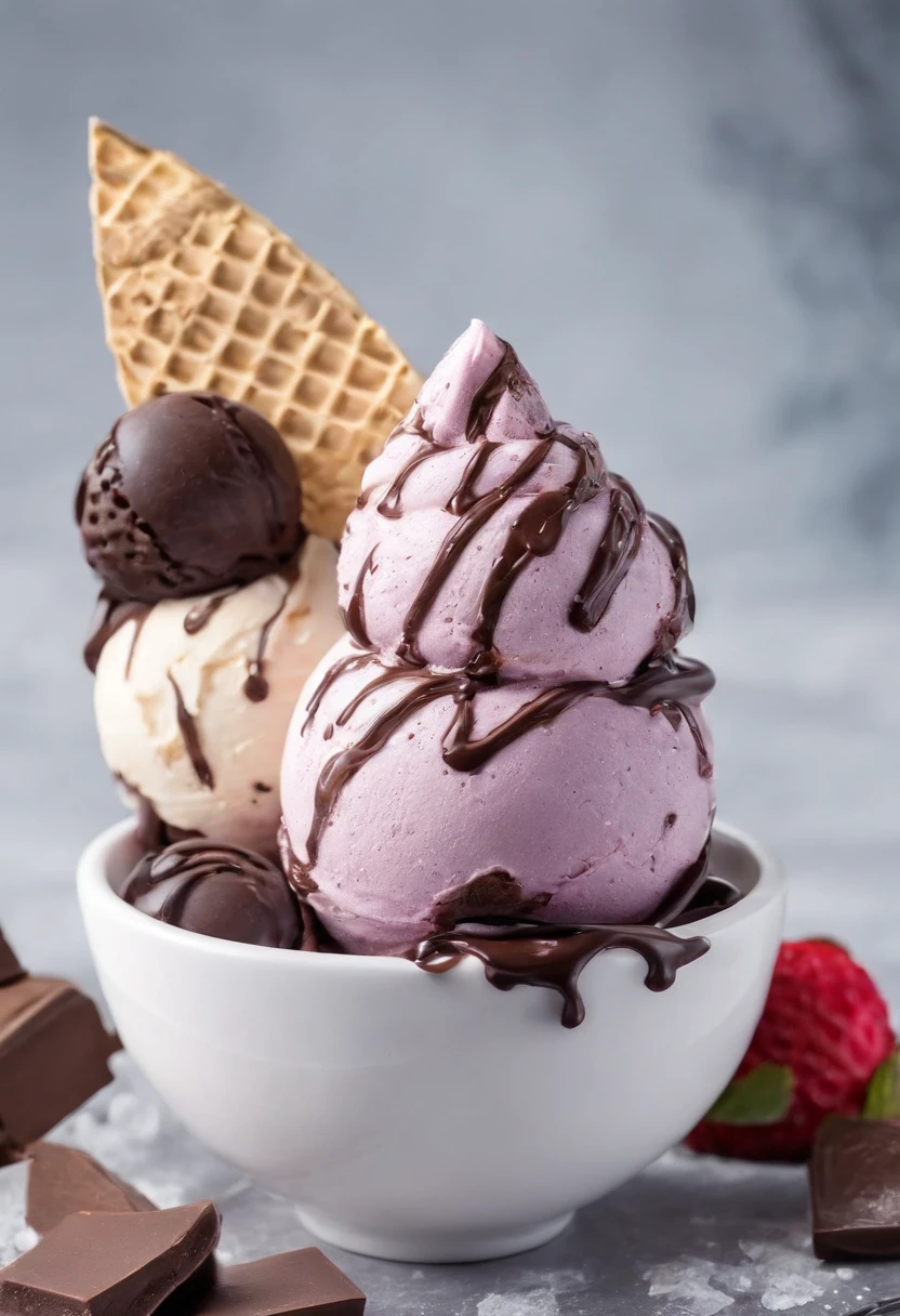 icecream,Drizzle with chocolate, Realistic and detailed images