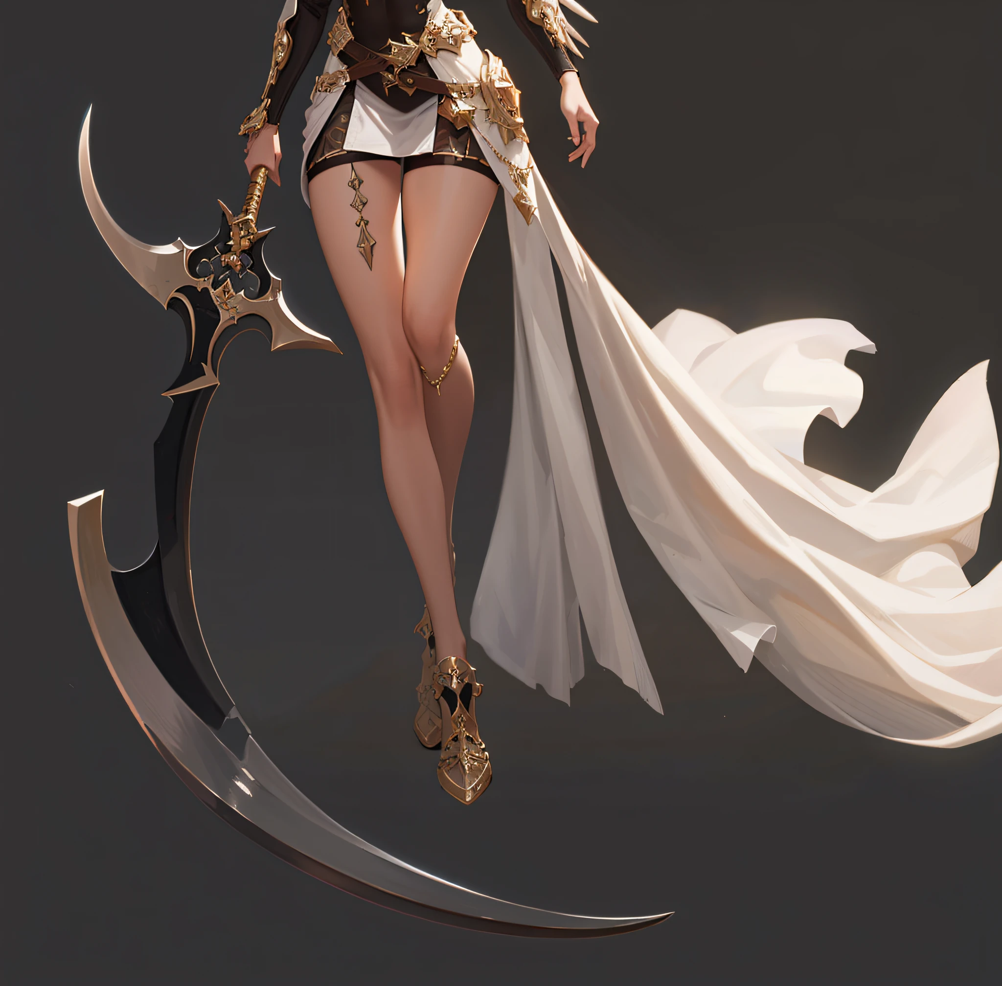 a close up of a woman in a white dress holding a sword, 3 D rendering character art 8 K, stuning fantasy 3 d render, Fantasy Scythe, detail-rich,great clarity, Kushatt Krenz Key Art Women, unreal engine rendered + A goddess, long detailed ornate scythe, The long sword in her hand, hyper-detailed fantasy character --auto