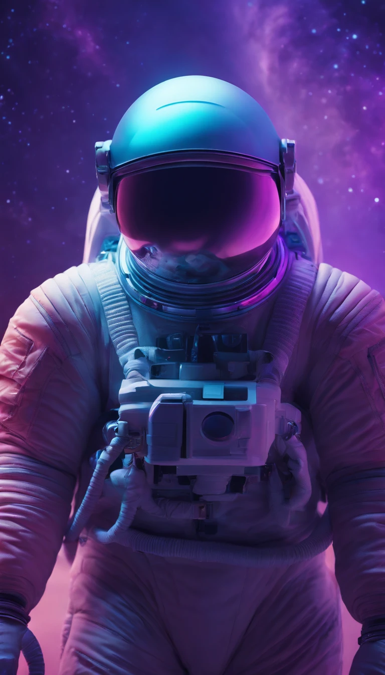 an astronaut floating in a purple and blue space with a purple and blue background, astronaut lost in liminal space, lonely astronaut, style hybrid mix of beeple, amazing space creature 4 k, astronaut below, detailed astronaut, beeple artwork, jen bartel, beeple daily art, 3 d render beeple, astronaut, 8k stunning artwork