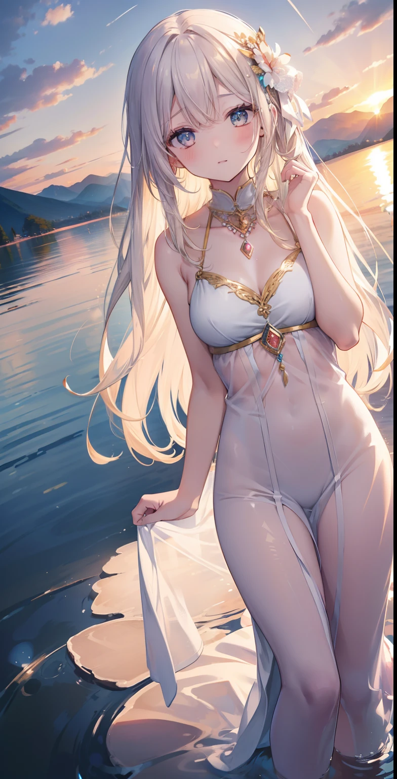 1 girl, serene expression, mesmerizing eyes, long straight hair, flowing dress, poised posture, porcelain skin, subtle blush, BREAK golden hour crystal pendant, (rim lighting): 1.2, warm tones, sun flare, shadows soft, vibrant colors, pictorial effect, dreamy atmosphere BREAK scenic lake, distant mountains, willow tree, calm water, reflection, sunlit clouds, tranquil ambience, idyllic sunset, ultra detailed, official art, unity 8k wallpaper, zentangle, mandala