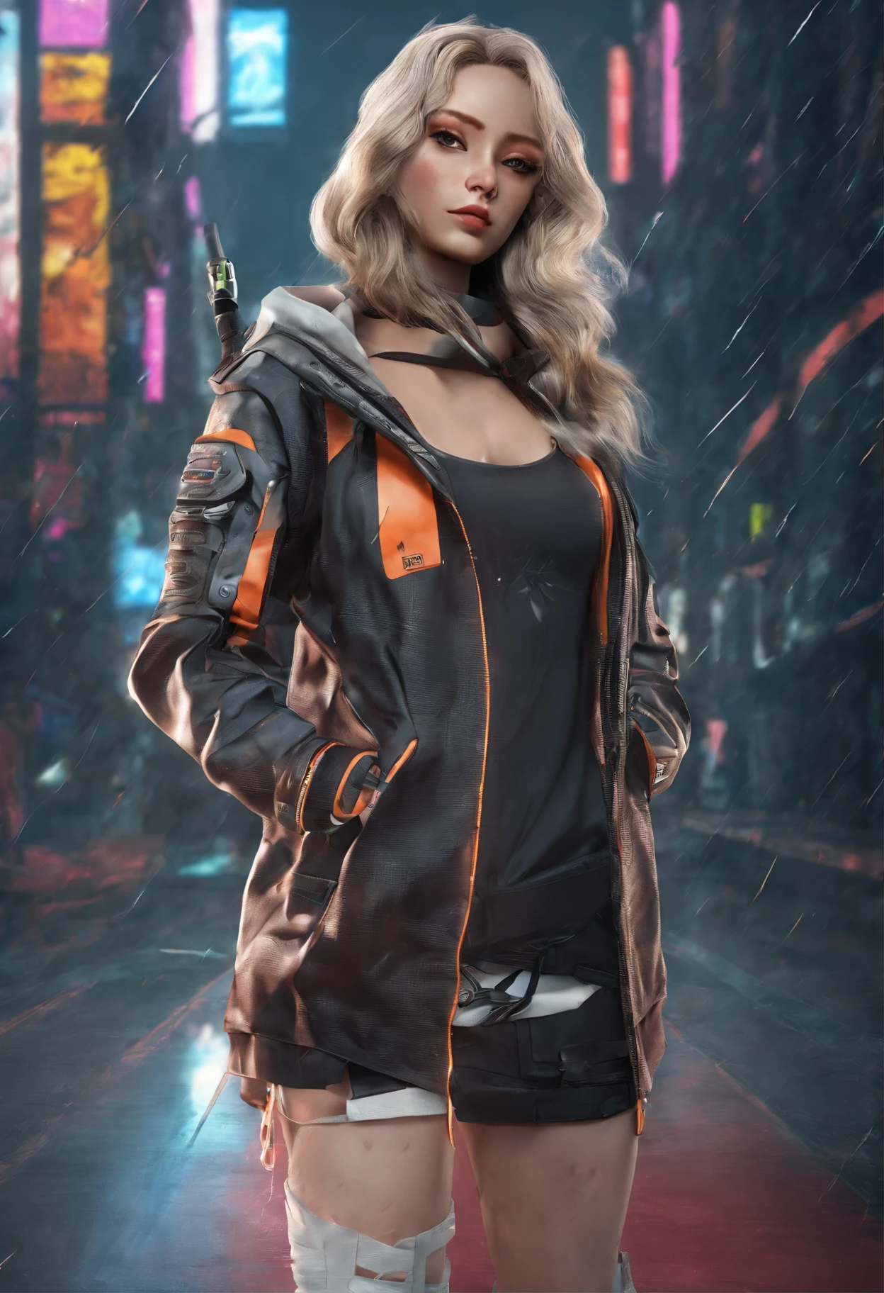 ((beste-Qualit)), ((master-piece)), (detaild:1.4),  .3D, Portrait of a beautiful cyberpunk woman, HDR (high dynamic range),2girls,high-res,unreal 5,subsurface scattering,PBR Textures,Post Processing,anisotropic filtering,deep depth of field,Maximum Sharpness and Clarity,Multilayer textures,Albedo and Specular maps,surface shading,Accurate simulation of light-material interaction,perfect proportion,octanerender,Two-tone lighting,wide aperture, low ISO, It's raining,rule of thirds, 8K RAW,Sexy,lifelike,runner,on street,Sweat,Wet shirt,Japan girls,