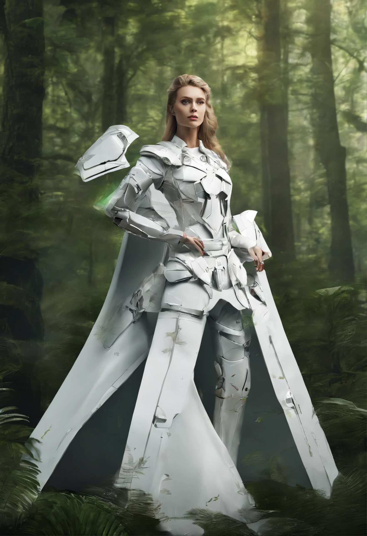armored dress, white shirt, forest