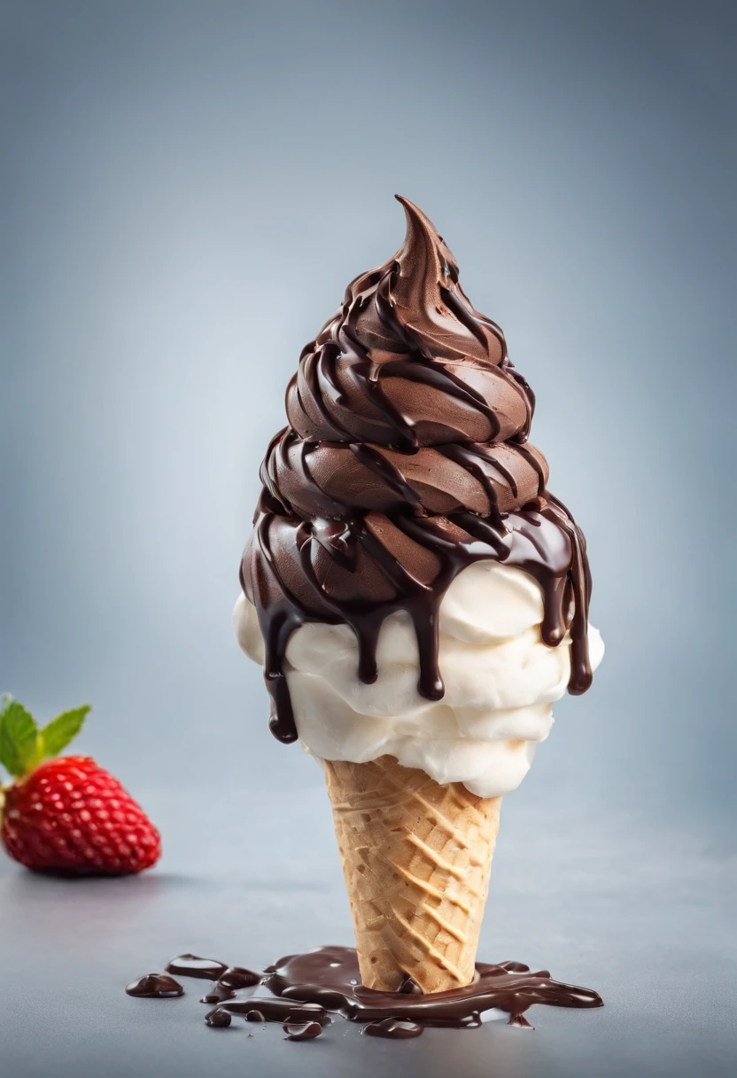 icecream，Drizzle with chocolate， Realistic and detailed images