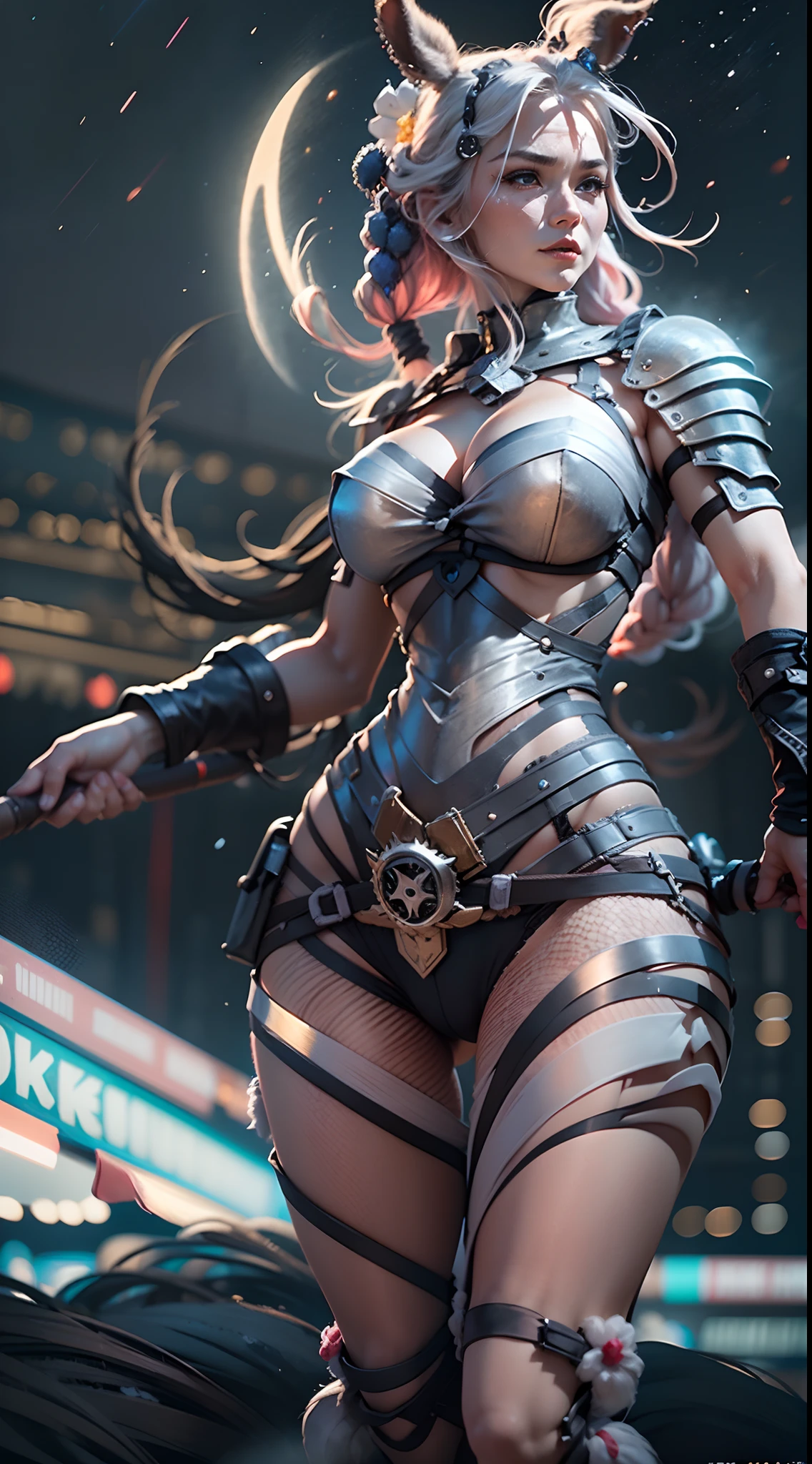 In a very grand scene,The extra-large wide-angle lens captures the appearance of a female centaur。She is tall,It has the ultimate curvy beauty,The muscles are slender and firm,Beautiful lines。Her facial features are tough and coquettish,Always with a sunny smile。She wears special tight-fitting equipment with a strong sense of technology,Step on multifunctional off-road style heels,Delicate and practical protective gear is worn on the hands, feet, wrists, neck and shoulders。The detection equipment around you flashes various cue lights and neon-like information screens,Let her exude a charming brilliance。Use Midjourney's advanced tools,Design special tight-fitting equipment for female centaurs,Highlight her unique physiological characteristics and appearance details,Add realism。And in her adventure scene,Spectacular views of nature,Such as the sky where storms and sunny days alternate、Brilliant rivers of stars and auroras、The snow-capped summit of Mount Everest、Fireworks in the mountain town, etc。ao mesmo tempo,Away from the hustle and bustle of Long Beach Pier is a neon-lit spaceship docked,Create a fantastic scene。Use Midjourney's advanced tools and multiple color palettes、Brush Strokes、Texture tools and model packages,It shows a sense of atmosphere where beauty and charm coexist。The charm of the female centaur is highlighted through color and lines,Enhance realism with detailing,Create a surreal dreamy feeling。Additionally,Use Midjourney's tools to add a variety of extreme sports gear and cultural trinkets to the female centaur,Create intricate hairstyles and outfits,Give her a sense of premium。She never flinches,Regardless of the terrain,can respond quickly,Even the extreme geography and dangerous terrain of aliens cannot stop her。Use Midjourney's powerful tools,You can do it with incredible detail and beauty,Bring this ultra-grand and beautiful scene to life。Ultra-grand scenes,super wide shot, hdr,(真实感,Masterpiece quality,best qualtiy),