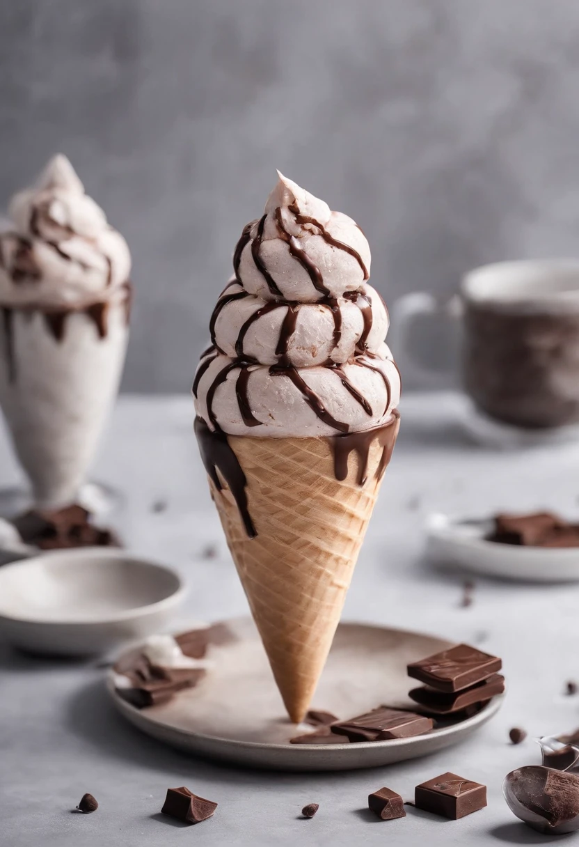 icecream,Drizzle with chocolate, Realistic and detailed images