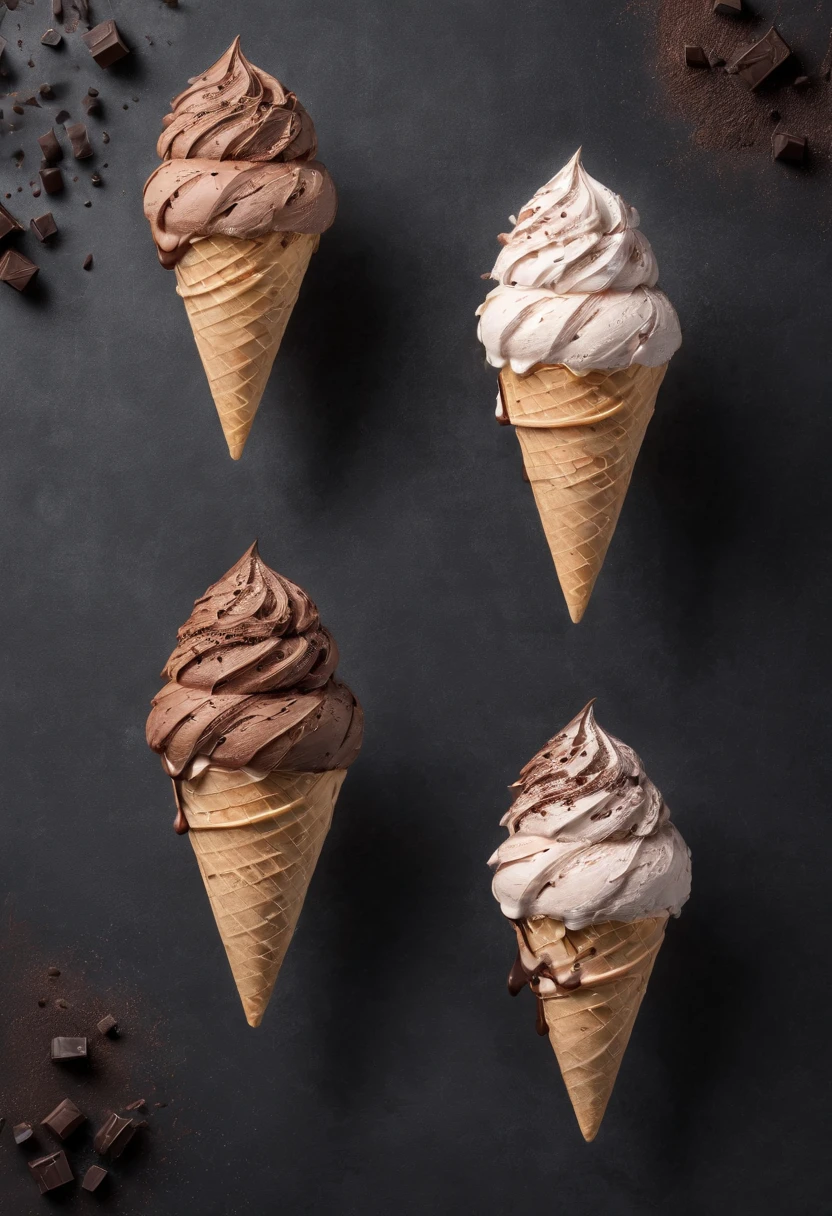 icecream,Drizzle with chocolate, Realistic and detailed images