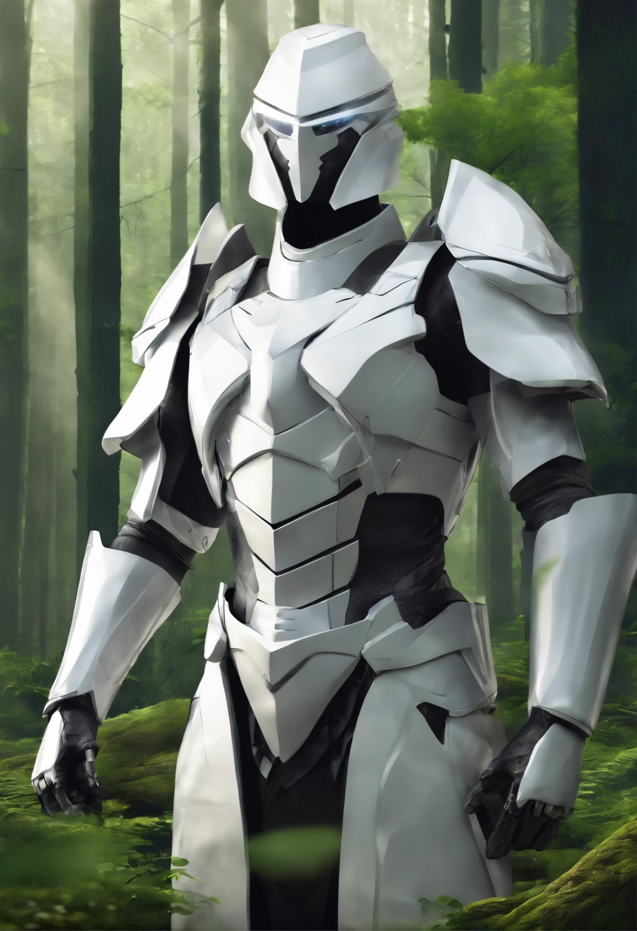 armored dress, white shirt, forest