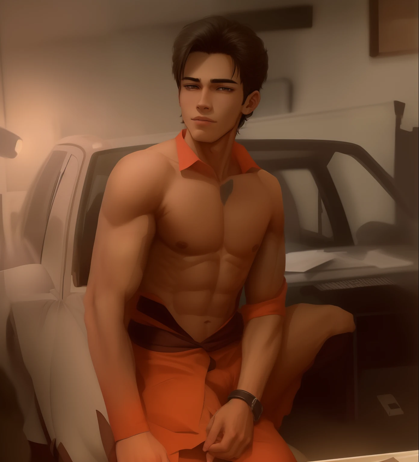 Make this photo anime, handsome boy,
