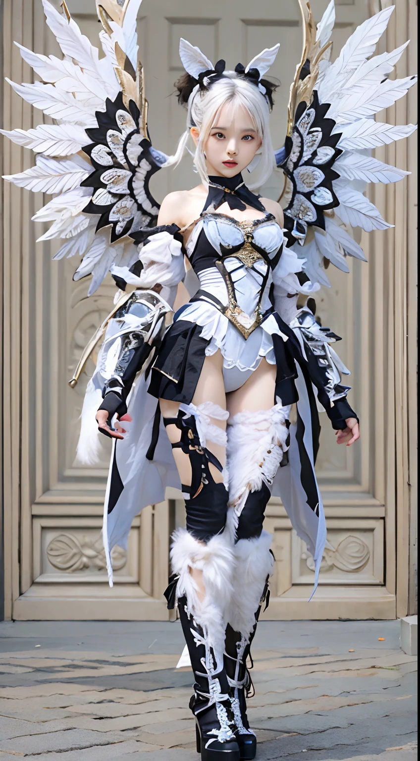 （8K，Best picture quality：1.2），（tmasterpiece：1.37），（photore，realisticlying：1.37），（超高分辨率），((1girll))， [Chinese|Russian|Japanese|Korean]，A half body，(White wings)，Shooting from front，Slow motion，Female paladins dressed in full body，（Light silver armor：1.2），（Gorgeous ta costume armor），（insanely details，blooms：1.5），（simulating：1.2），（High- sharpness），（detailedpupils：1.1），detailed faces and eyes，（Highly detailed photo：1.1）， （longblackhair，pony tails，ecstasy：1.1），  realisticlying， Real Shadow， 。.。.3D， （a temple background：1.2），
