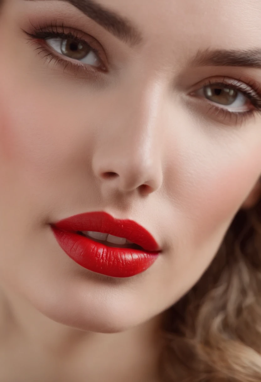 a close up of a womans exuding sensual charming red lips, juicy and lusting