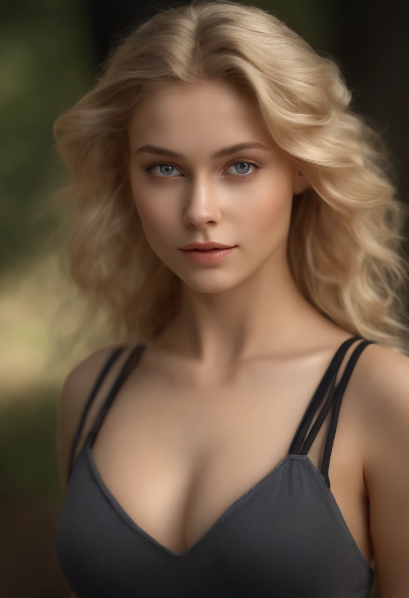 (Masterpiece, best quality, photorealistic, highres, photography, :1.3), 1 blonde girl, 18 years old, European girl, (small breasts), seductive gaze, realistic skin, perfect body, cleavage, midriff, extremely detailed hair, (cute), ((nude)), outdoor, ((realistic, super realistic, realism, realistic detail))