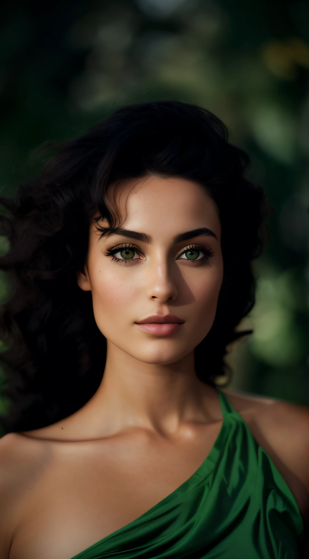 mulher italiania em um vestido verde posando para uma foto, foto retrato suave 8 k, com olhos verdes deslumbrantes,  com olhos verdes, foto de uma mmulher bonita, Retrato de um modelo bonito, cinematic beautiful natural skin, com olhos verdes profundos, rosto feminino bonito, color photograph portrait 4k, beautiful face and flawless skin, retoque de beleza, retrato de beleza detalhado