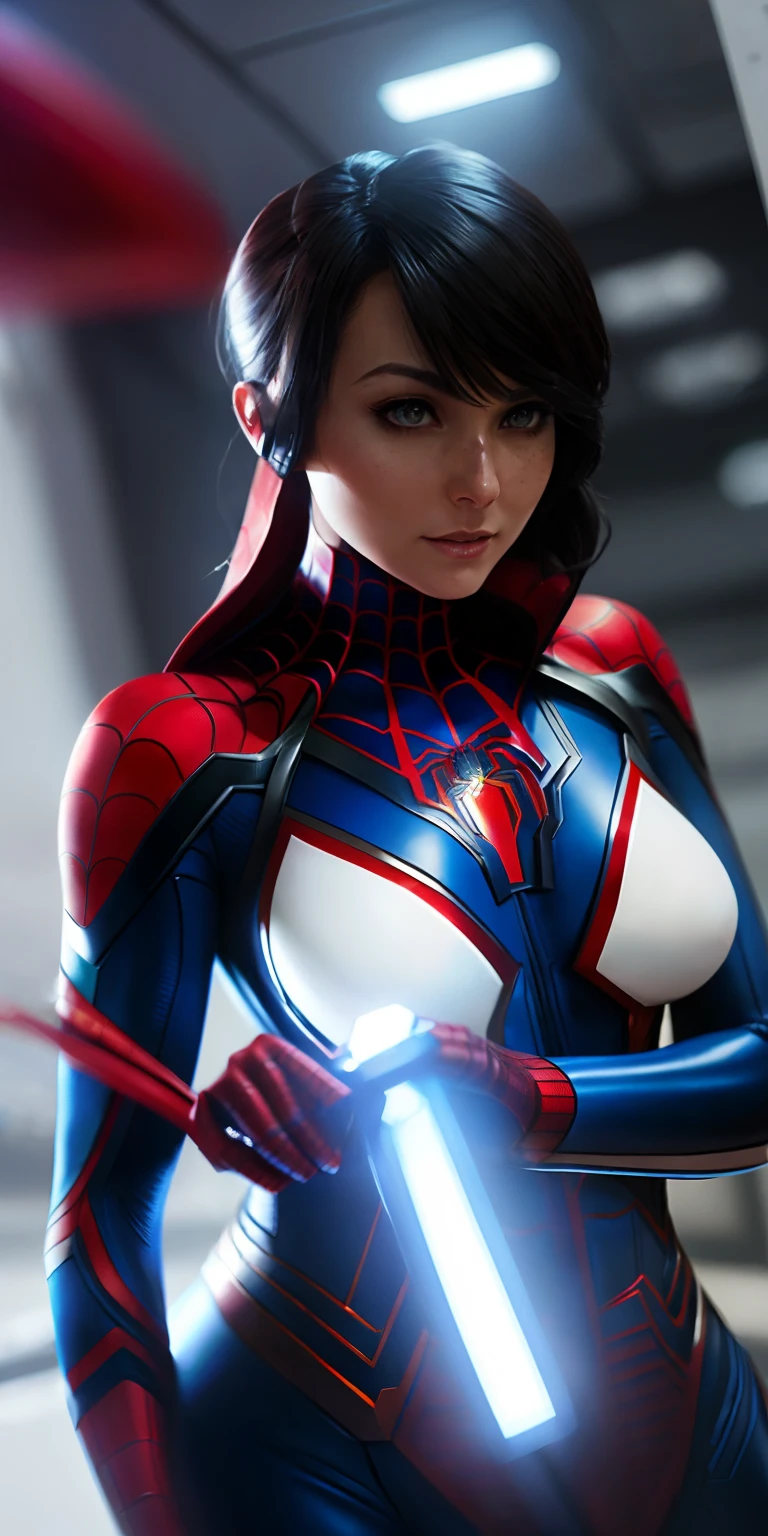 spider - man and woman in a futuristic suit posing for a photo, highly detailed exquisite fanart, wojtek fus, inspired by Marek Okon, amazing 8k character concept art, medium close - up ( mcu ), ( ( spiderwoman ) ), stunning character art, spider woman, smooth digital concept art, marvel concept art, 8 k high detail concept art