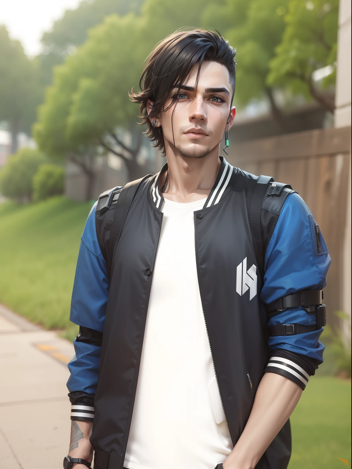 Change background cyberpunk handsome boy, realistic face, 8k, ultra realistic.