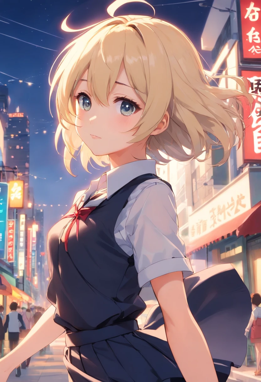best qualtiy,超高分辨率,1girl,sleeveless white button shirt,a black skirt,Black collar,adolable,Short hair,brunette color hair,(Kpop idol),(aegyo sal:1),(Platinum blonde hair:1),((puffy eye)),floating in air,full bodyesbian,facing sideways