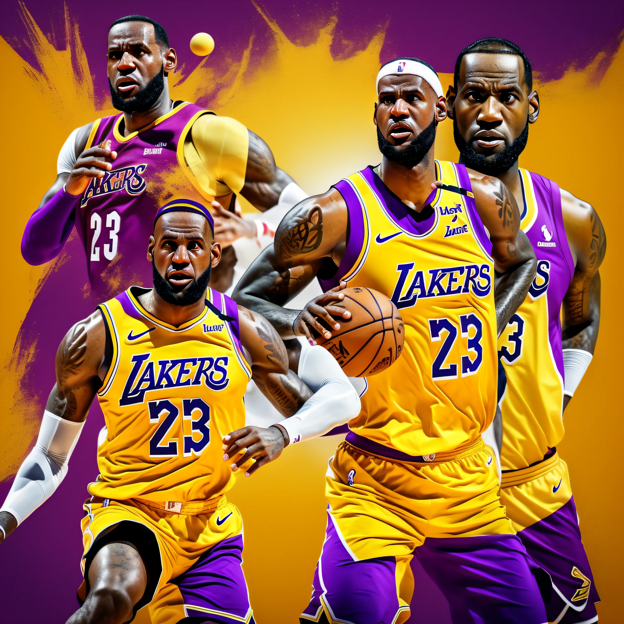 arafed basketball player in yellow jersey with purple shorts and white socks, lebron james, james lebron, portrait of lebron james, wearing nba jersey, 🦩🪐🐞👩🏻🦳, lebron james solemn at tea party, lebron james as che guevara, he is 3 5 , 😃😀😄☺🙃😉😗,upscale,releatic