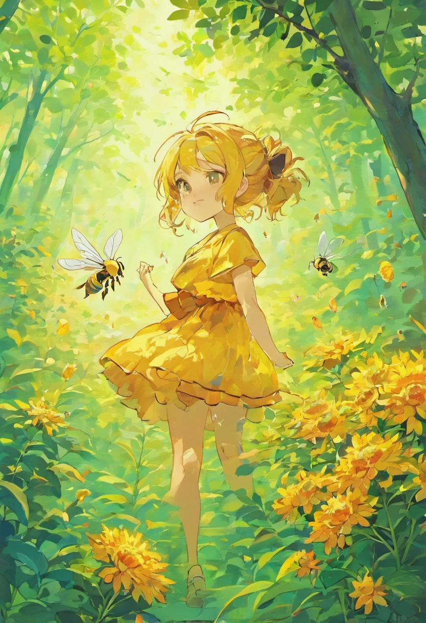 A honeycomb on tree , honeybees around the honeycomb and trees , flowers, birds , 2d Vector Art , vector art