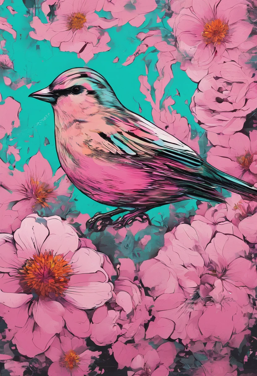A bird remains in pink flowers(The bird:2.0),Take pollen,The colors are eye-catching,Sharp