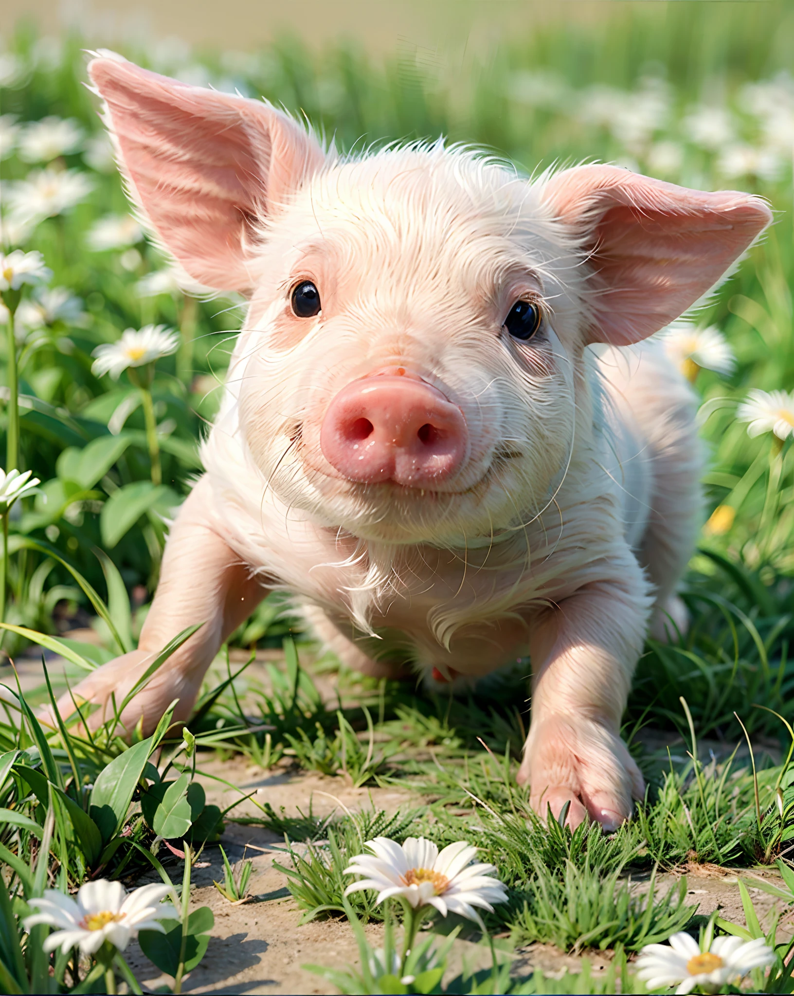 Peppa Pig on the grass,donut,The meadows are full of flowers