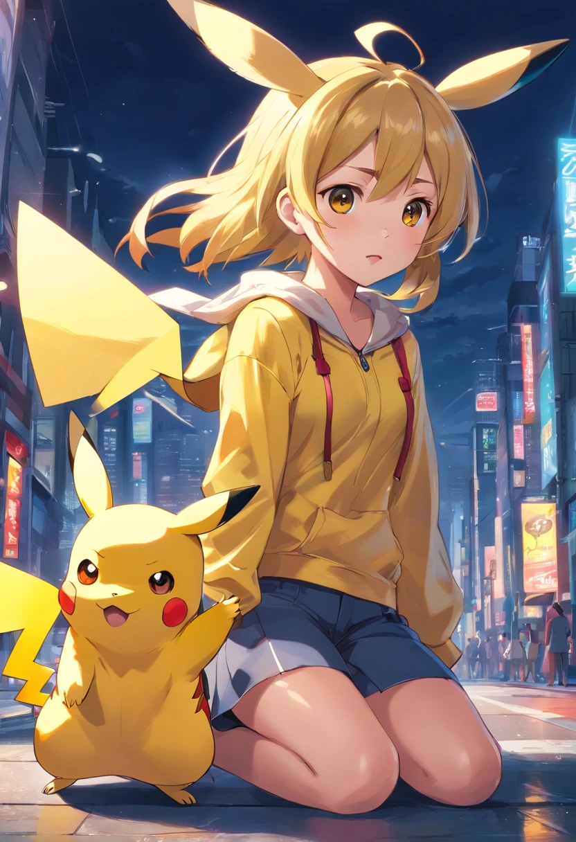 Pikachu is playful and cute,Lively and agile,Yellow soft hairs,Red blush,sparkling big eyes,Cute little pointy ears