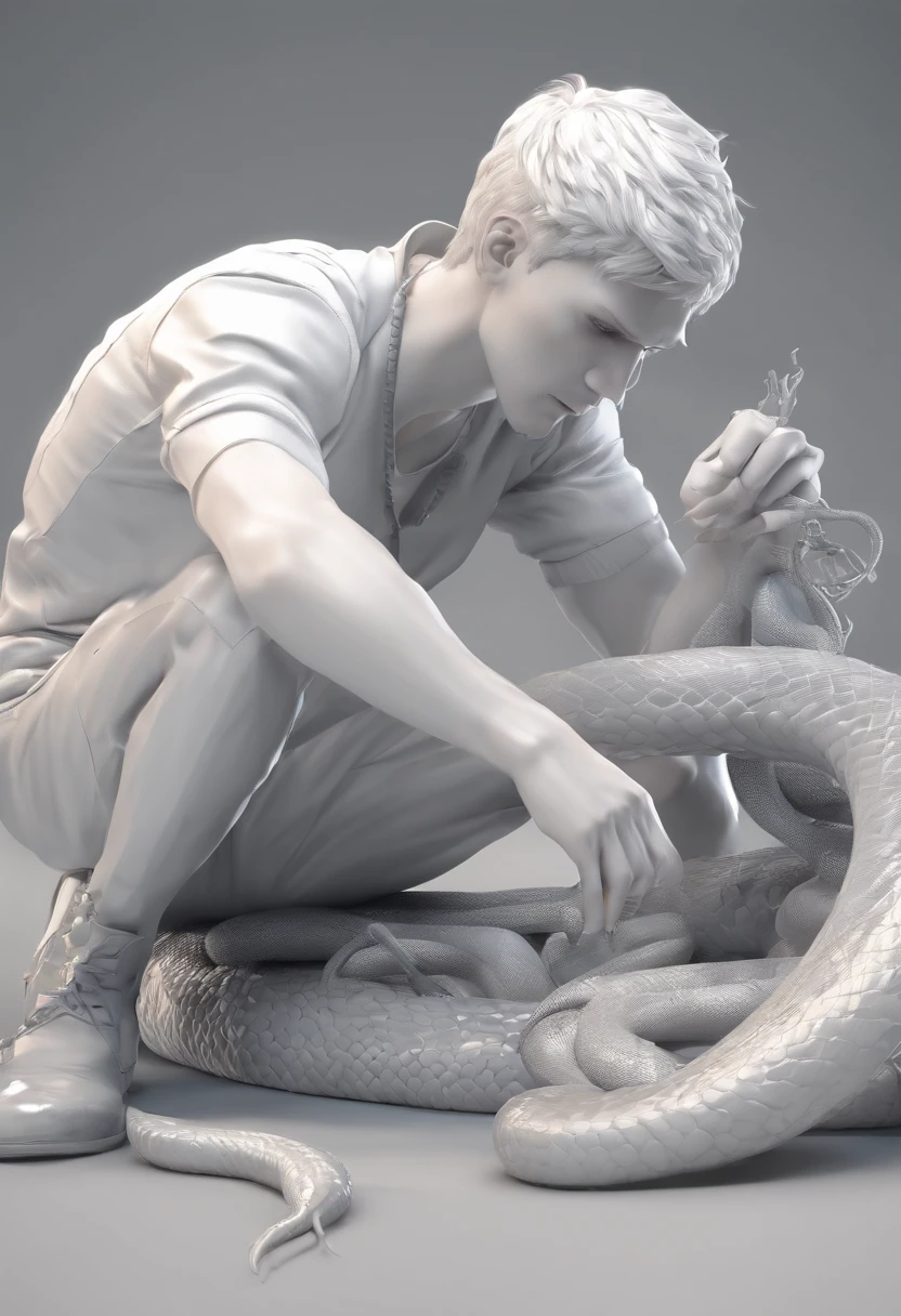 beautiful white young man vomiting black poison, snake eyes