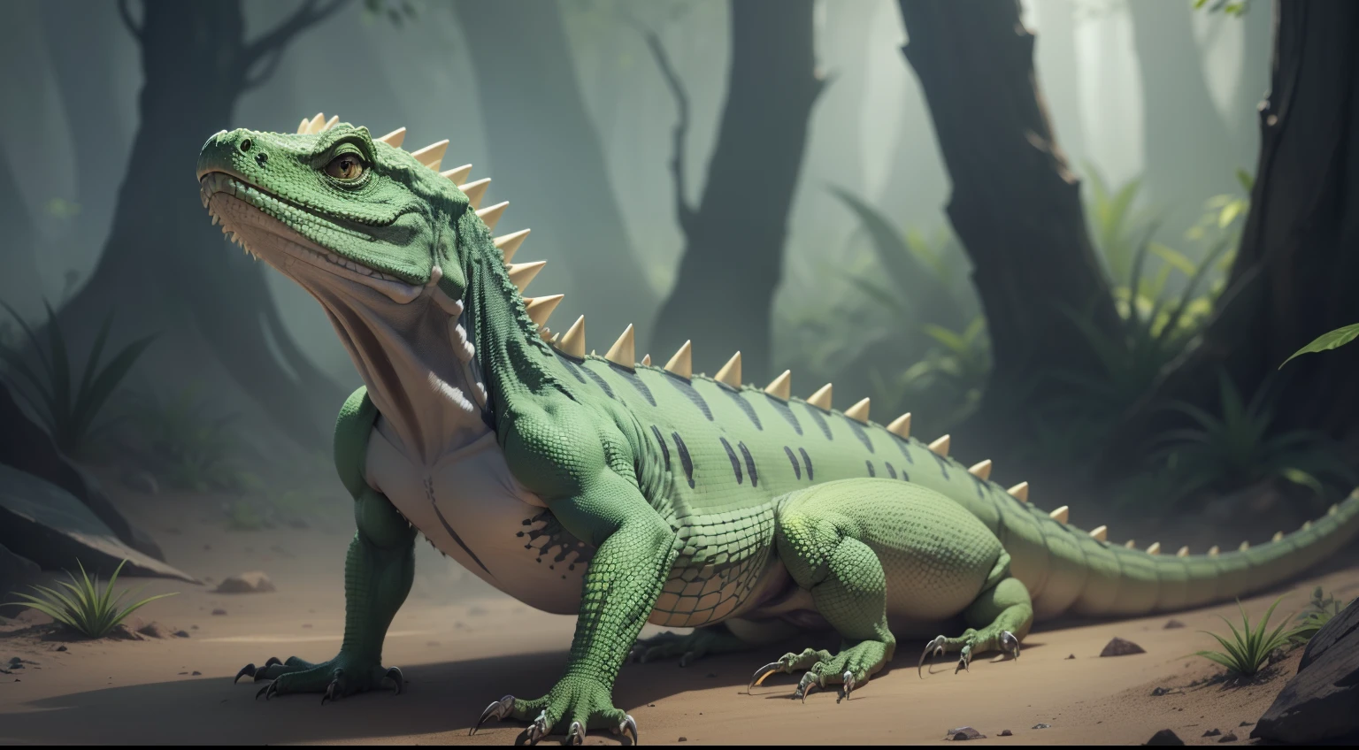 With a lizard appearance,Lizards with spikes on their backs ,Lizards as the main body,Protruding sharp bone spurs,Bone spurs that are pierced from within the body ,bone spikes ,Sharp bones,sci-fy,magic,forest backgrou,4K ,ultraclear,