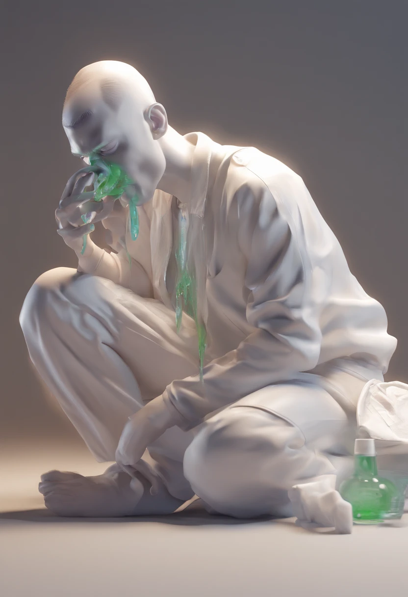 beautiful white young man vomiting black poison from his mouth